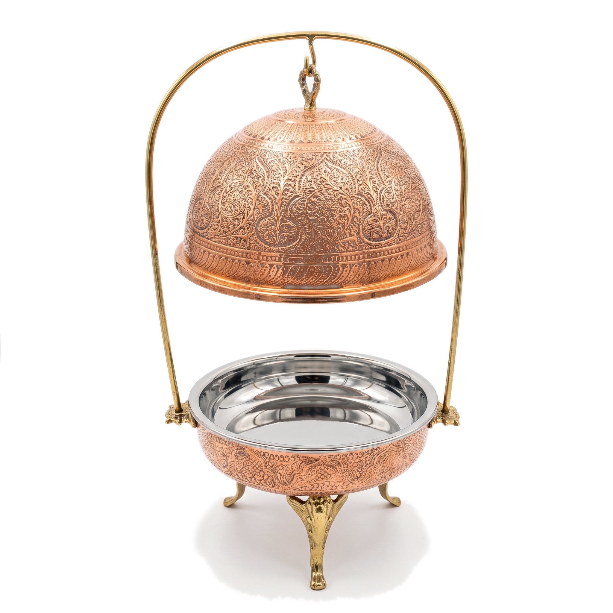 G.N 5-liter, 5-person Hand-Crafted Brass Round Lift-Top Chafing Dishes