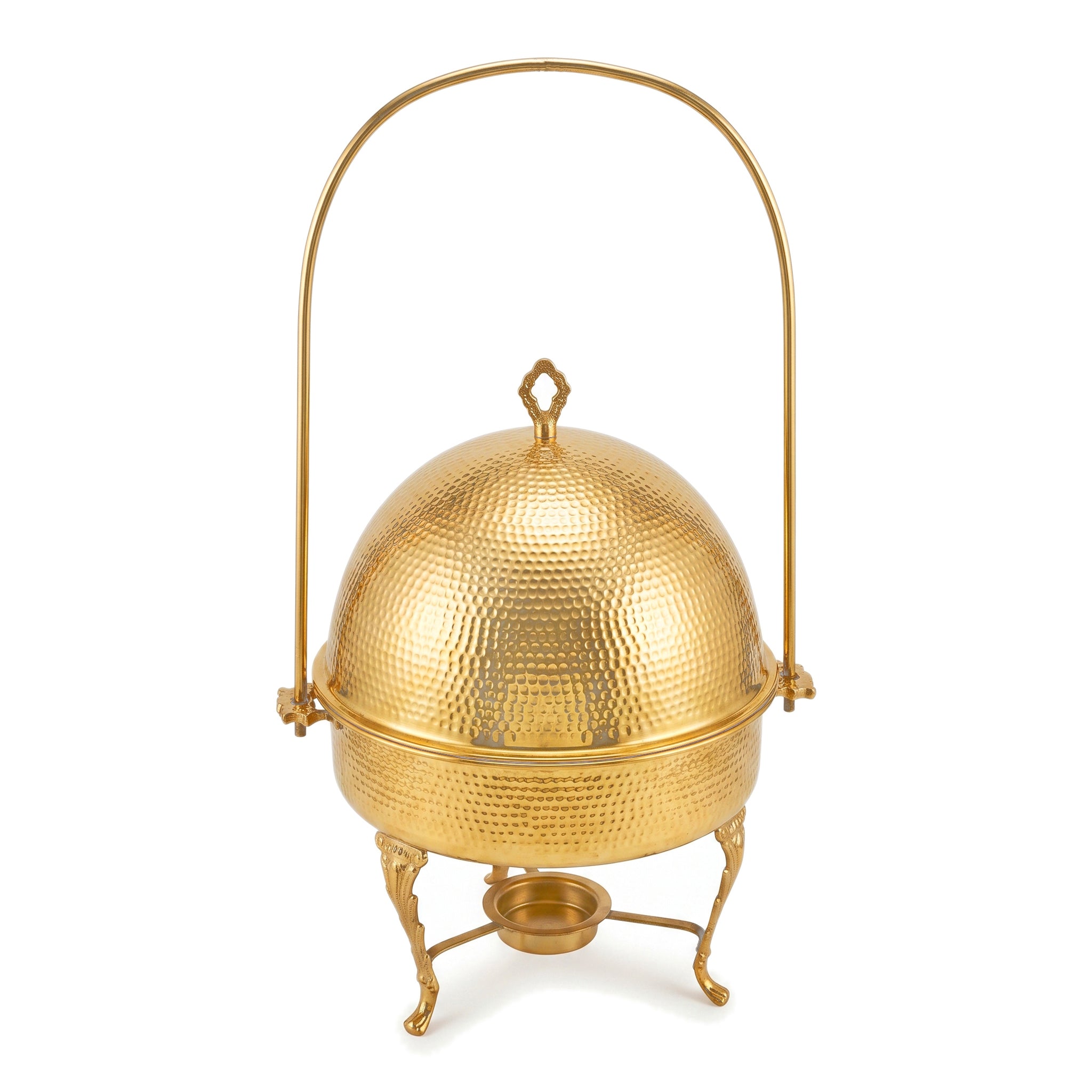 G.N 5-liter, 5-person Hand-Crafted Brass Round Lift-Top Chafing Dishes