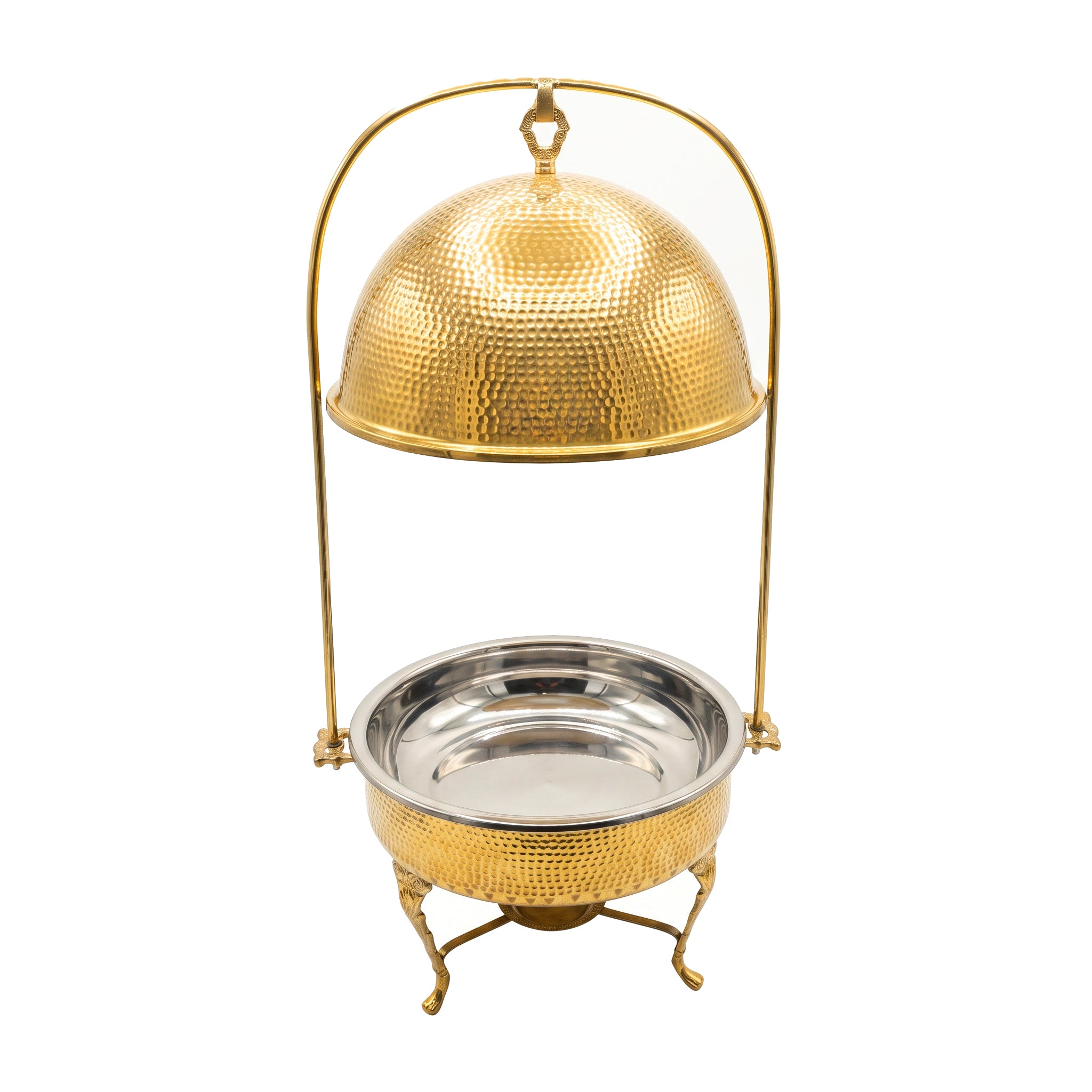 G.N 5-liter, 5-person Hand-Crafted Brass Round Lift-Top Chafing Dishes