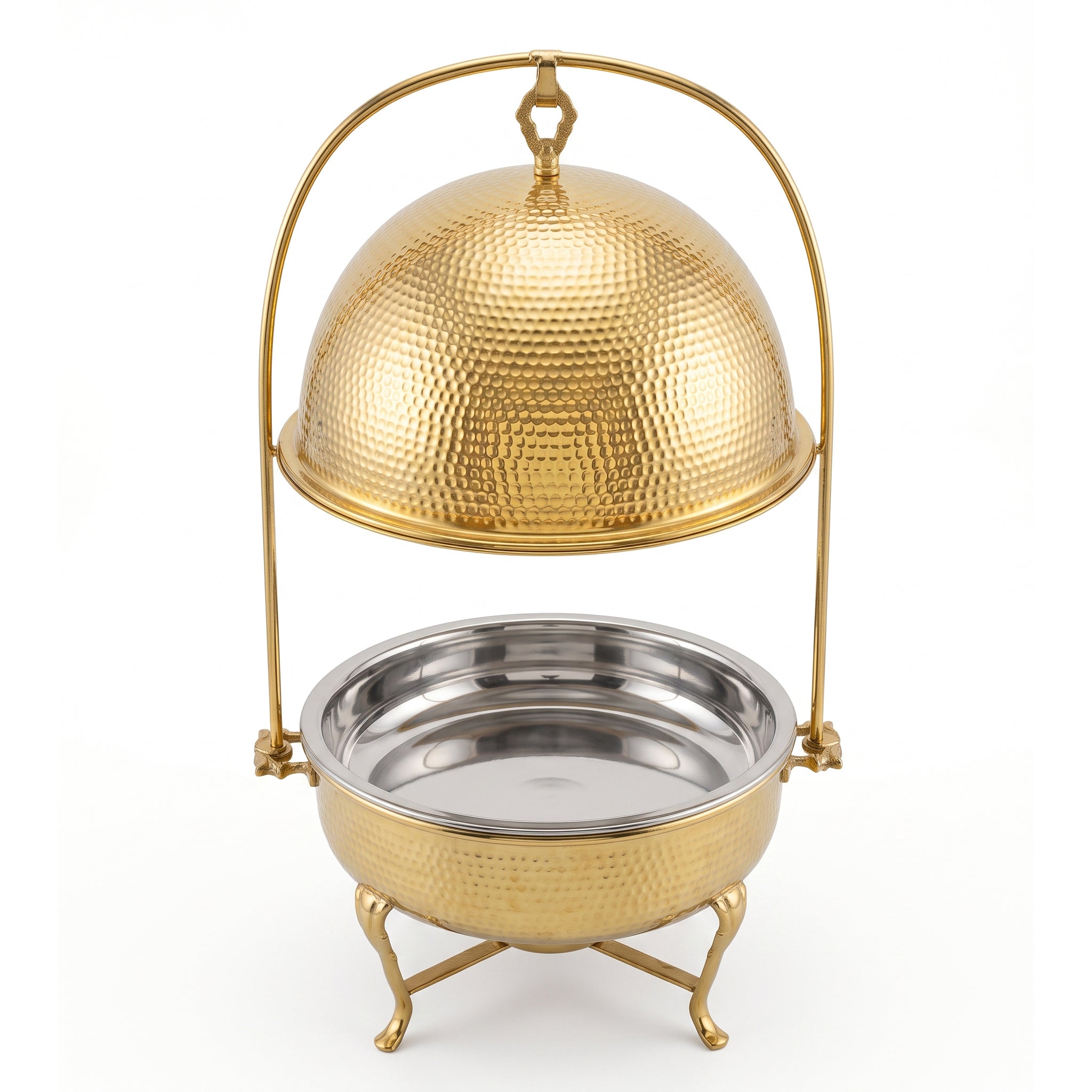 G.N 5-liter, 5-person Hand-Crafted Brass Round Lift-Top Chafing Dishes