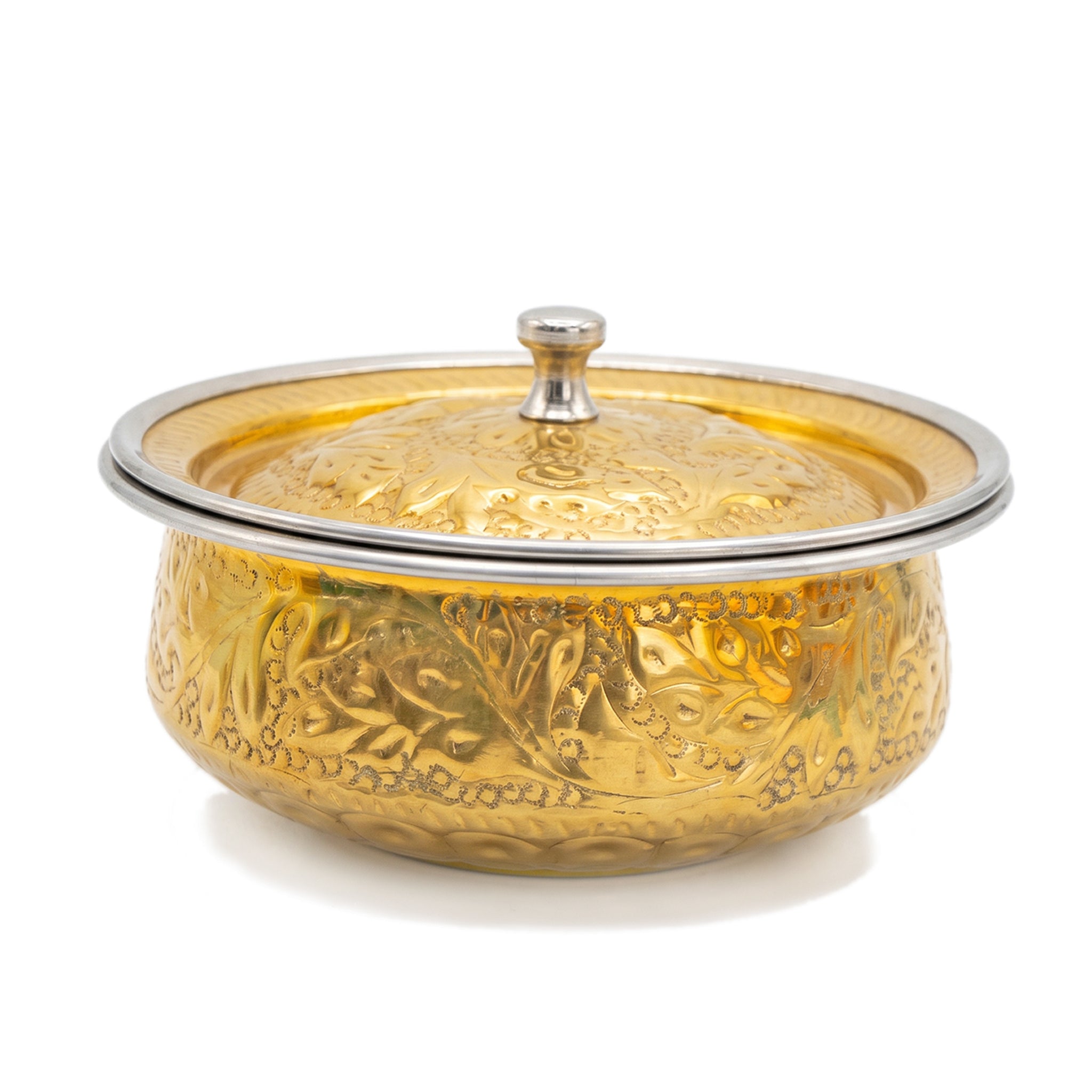 R.S Brass Golden Coating Naqshi Serving Pot