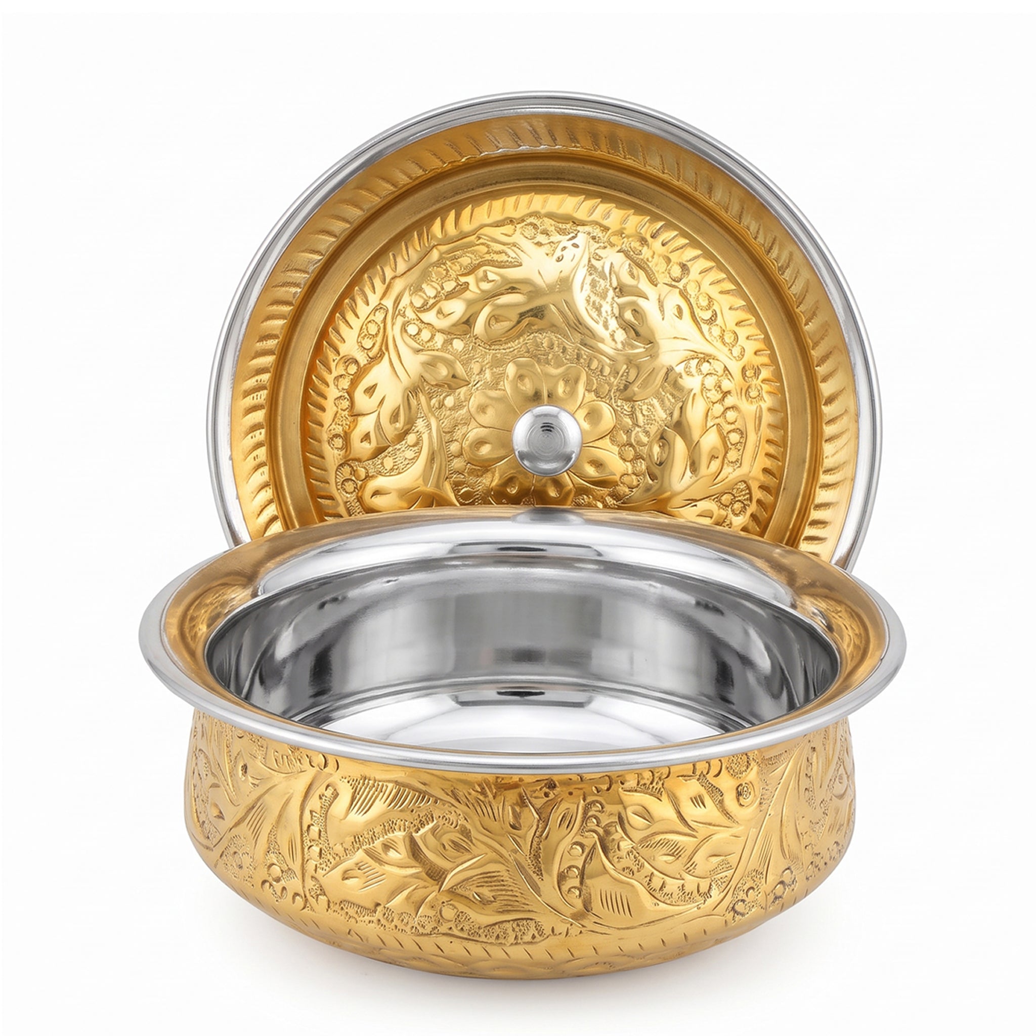 R.S Brass Golden Coating Naqshi Serving Pot