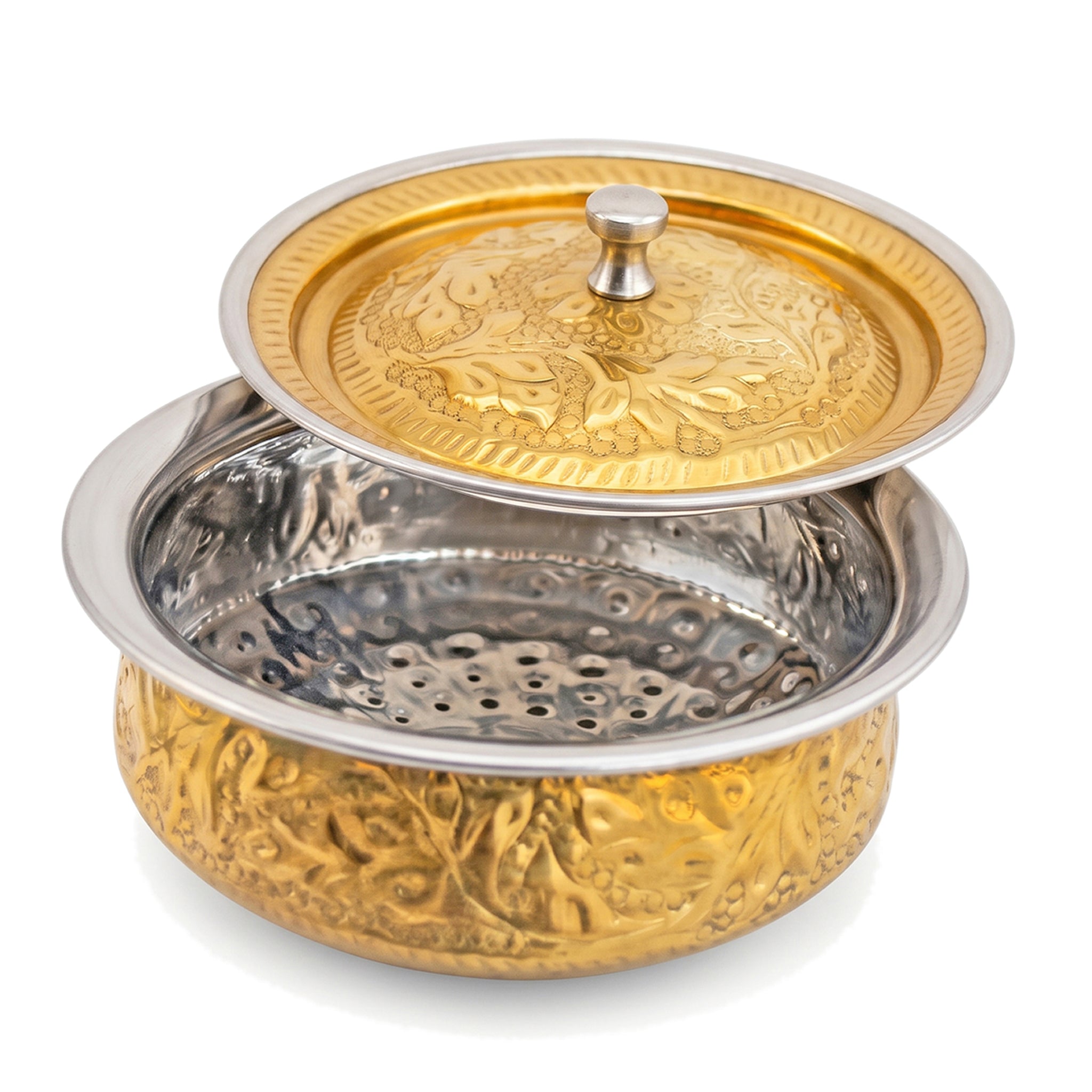 R.S Brass Golden Coating Naqshi Serving Pot
