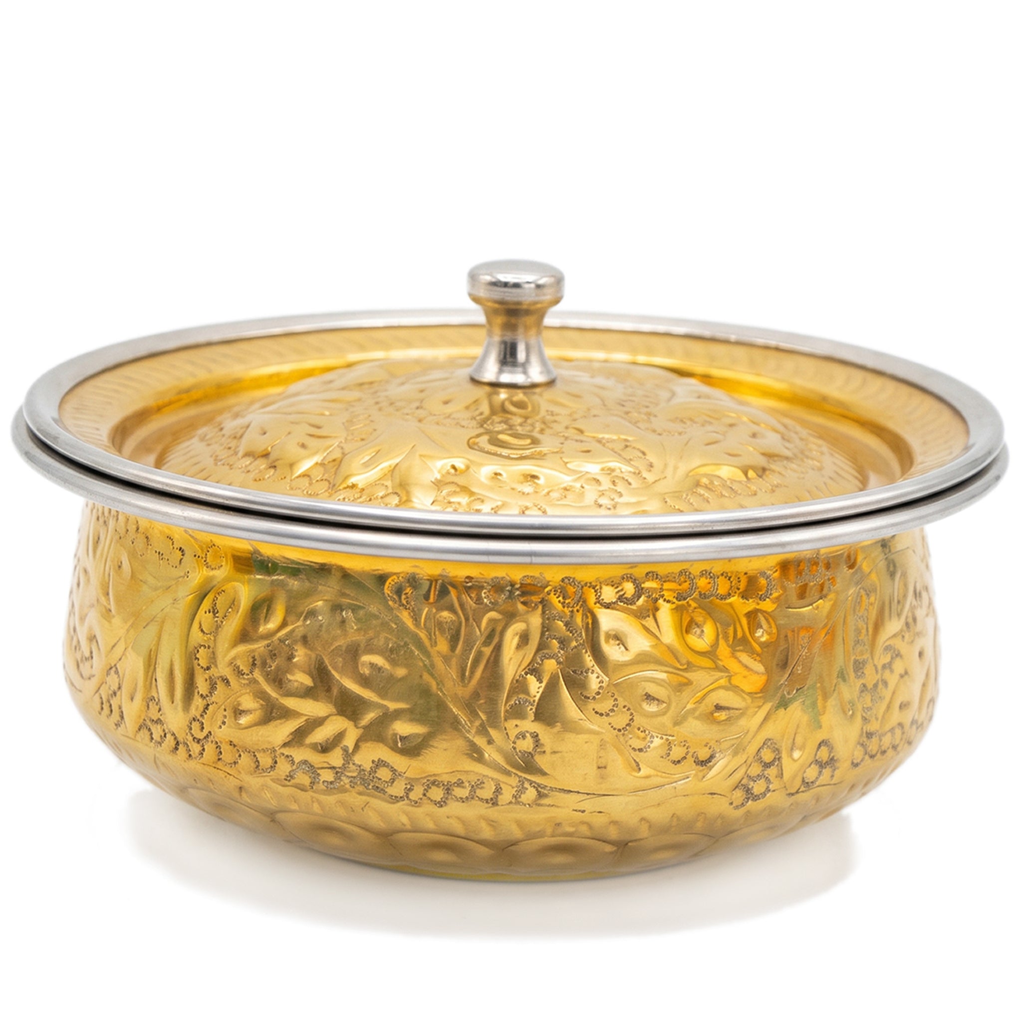 R.S Brass Golden Coating Naqshi Serving Pot