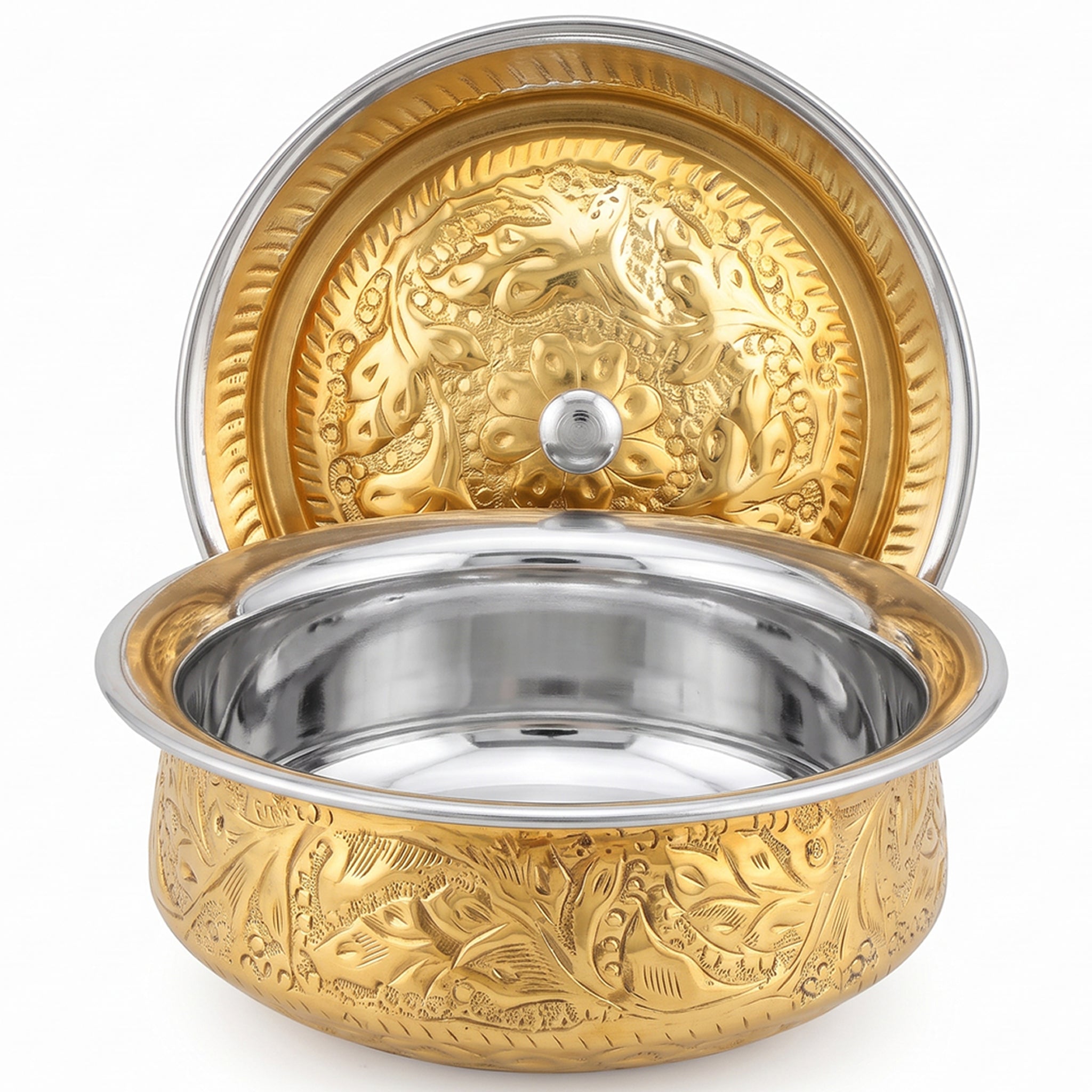 R.S Brass Golden Coating Naqshi Serving Pot