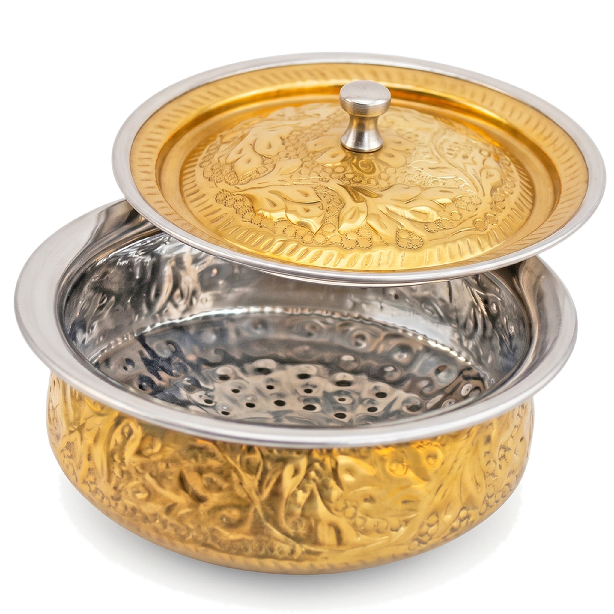R.S Brass Golden Coating Naqshi Serving Pot