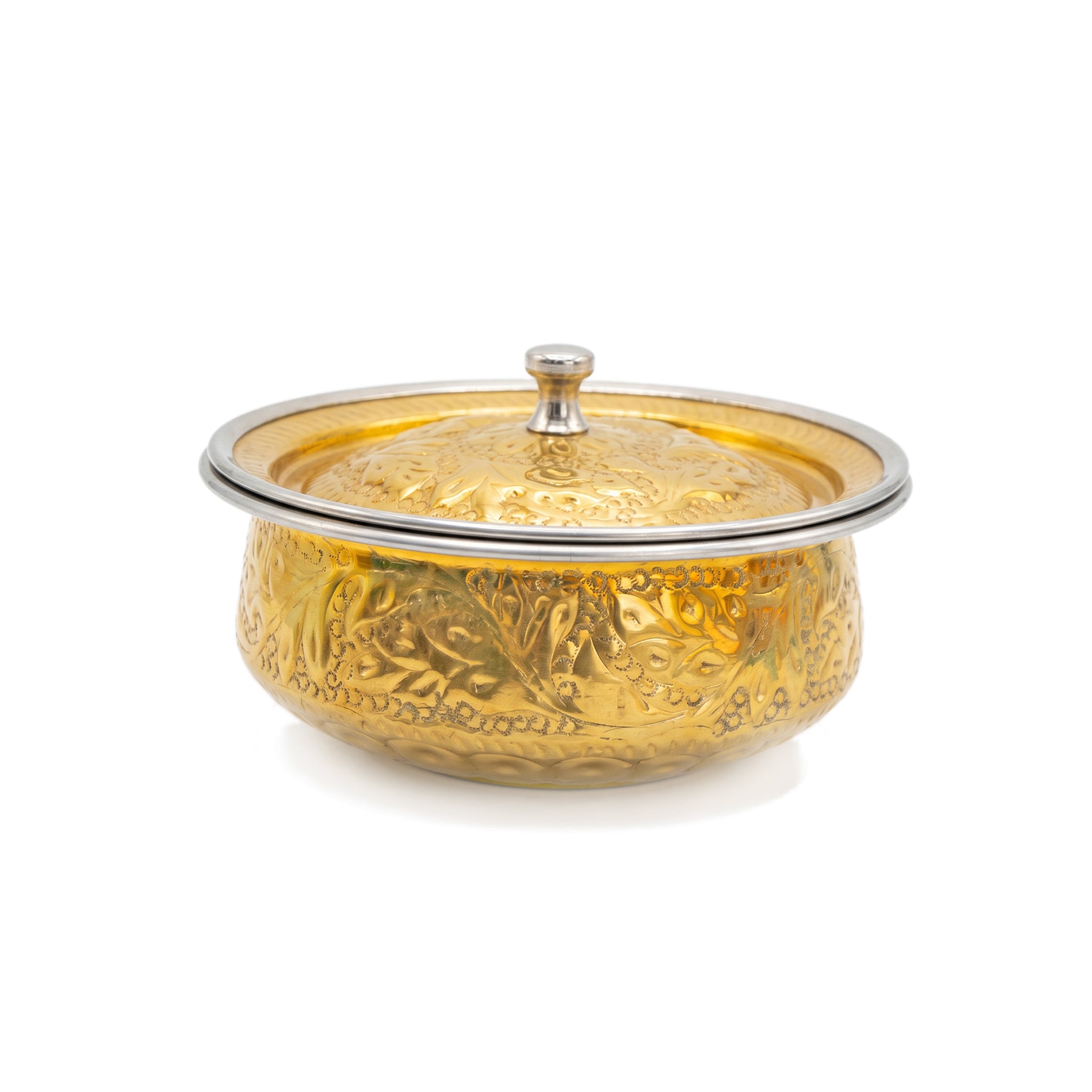 R.S Brass Golden Coating Naqshi Serving Pot