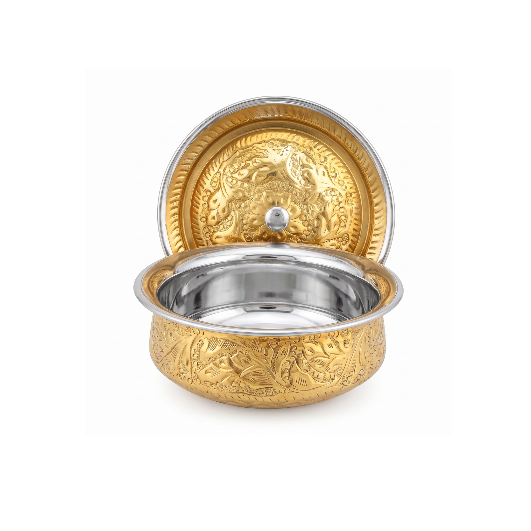 R.S Brass Golden Coating Naqshi Serving Pot