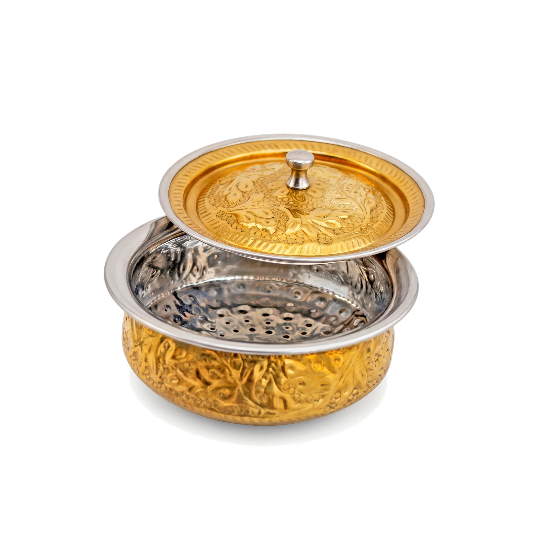 R.S Brass Golden Coating Naqshi Serving Pot