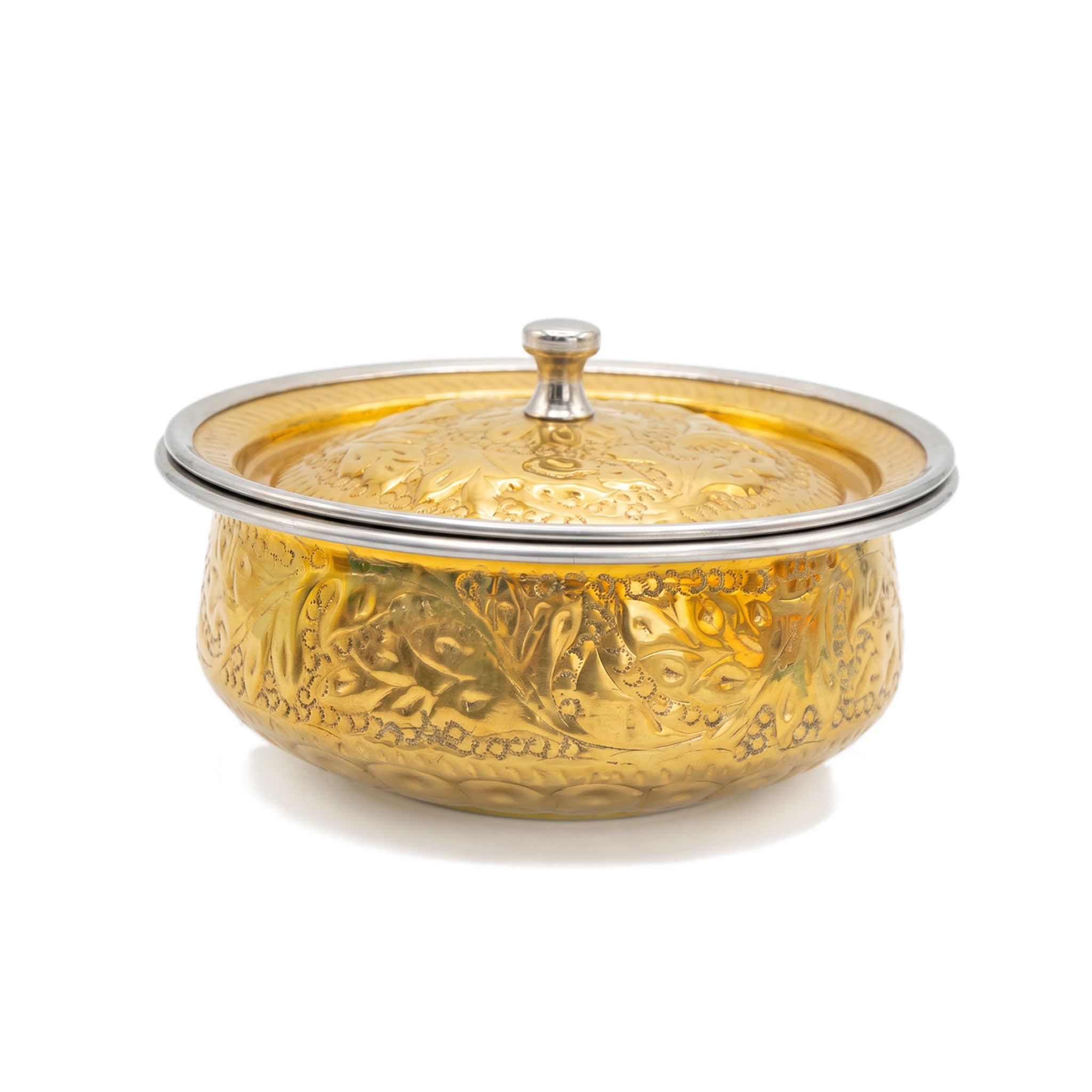 R.S Brass Golden Coating Naqshi Serving Pot