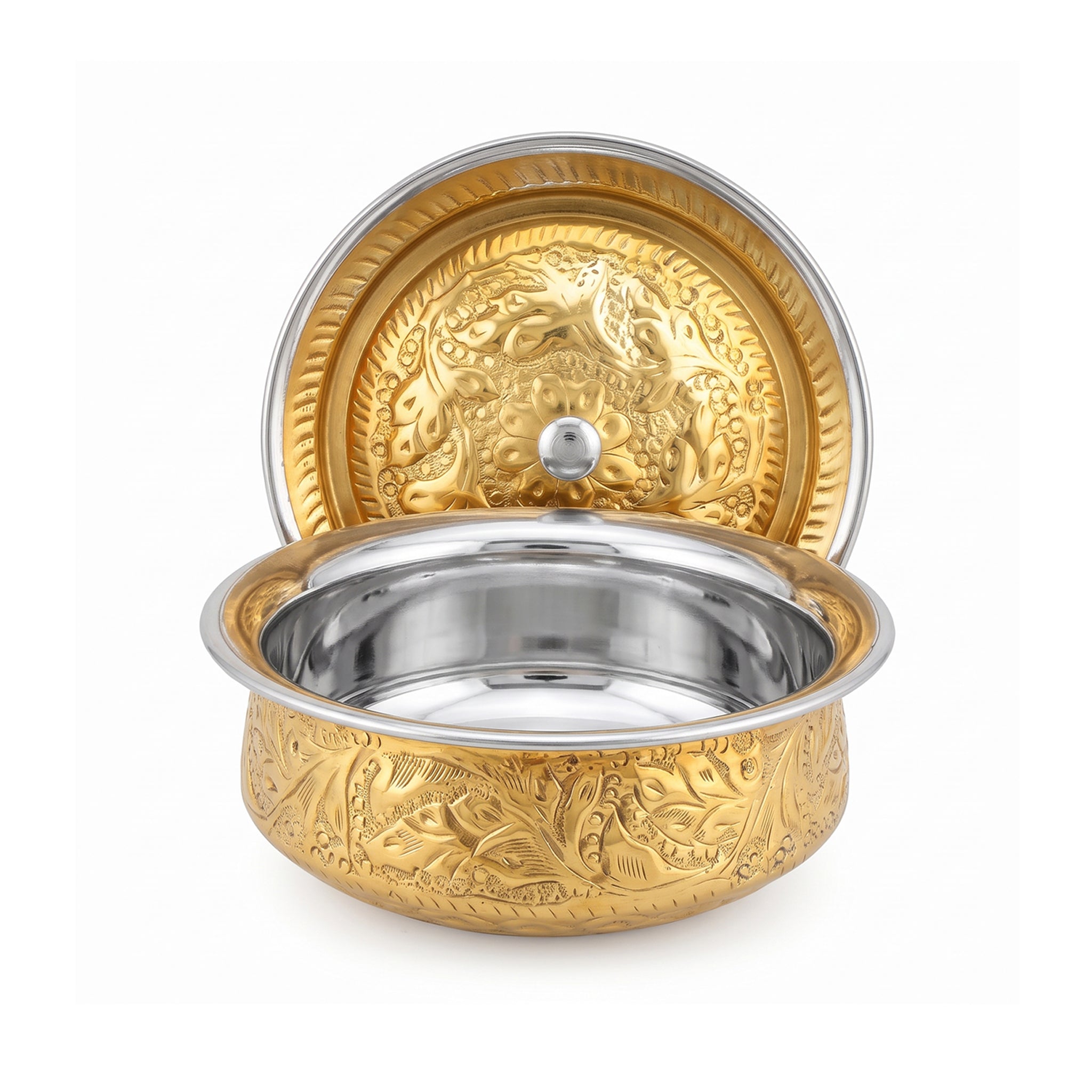 R.S Brass Golden Coating Naqshi Serving Pot