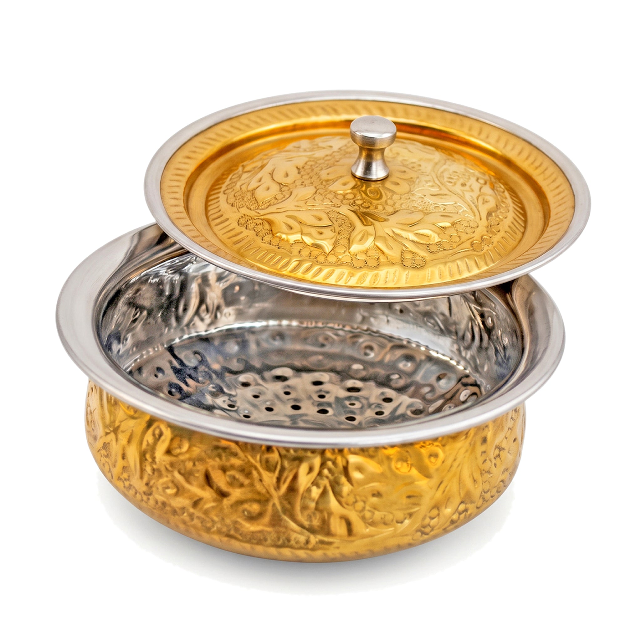 R.S Brass Golden Coating Naqshi Serving Pot