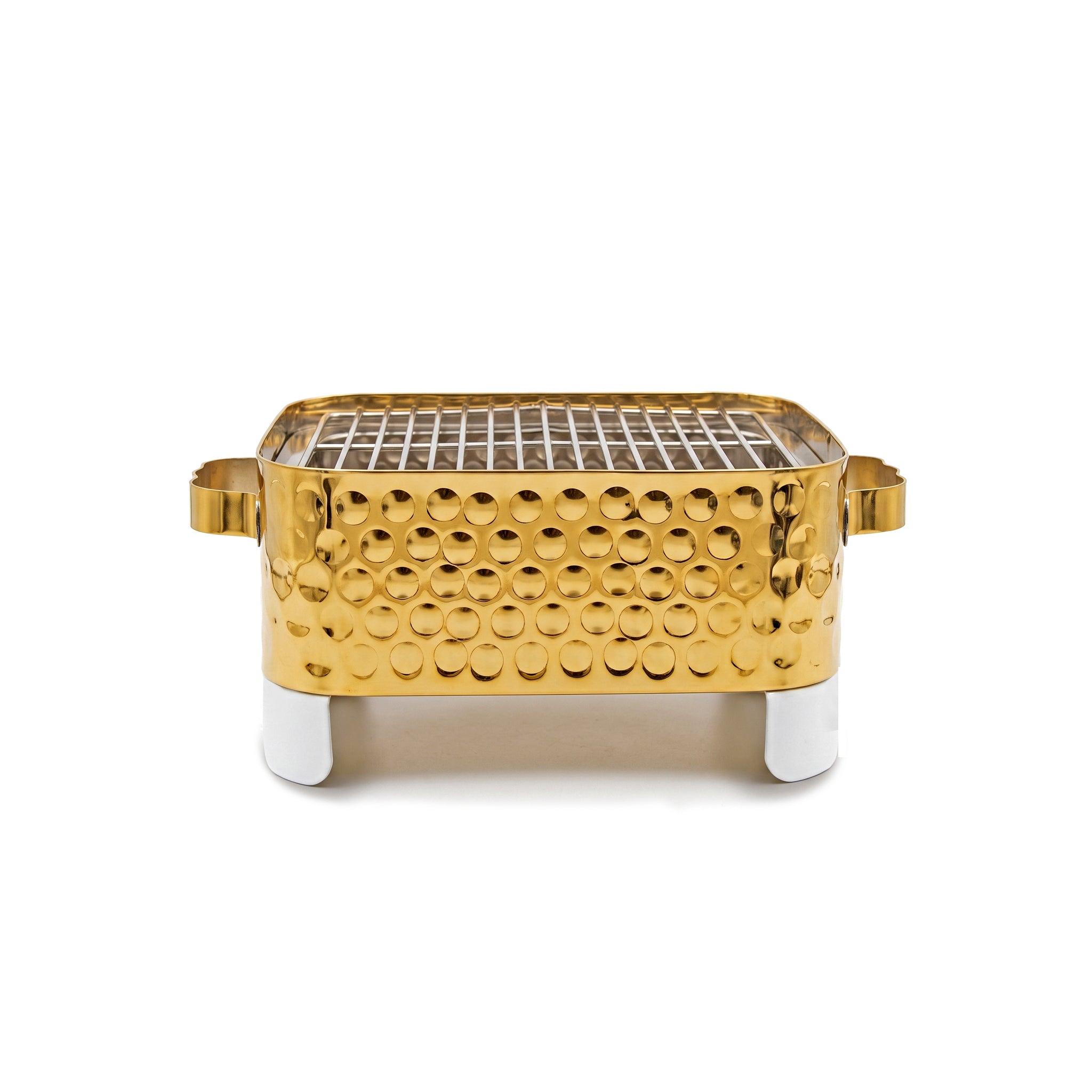 R.S Brass Golden Coating Rectangular Bubble Pattern Barbeque Pits With Grills