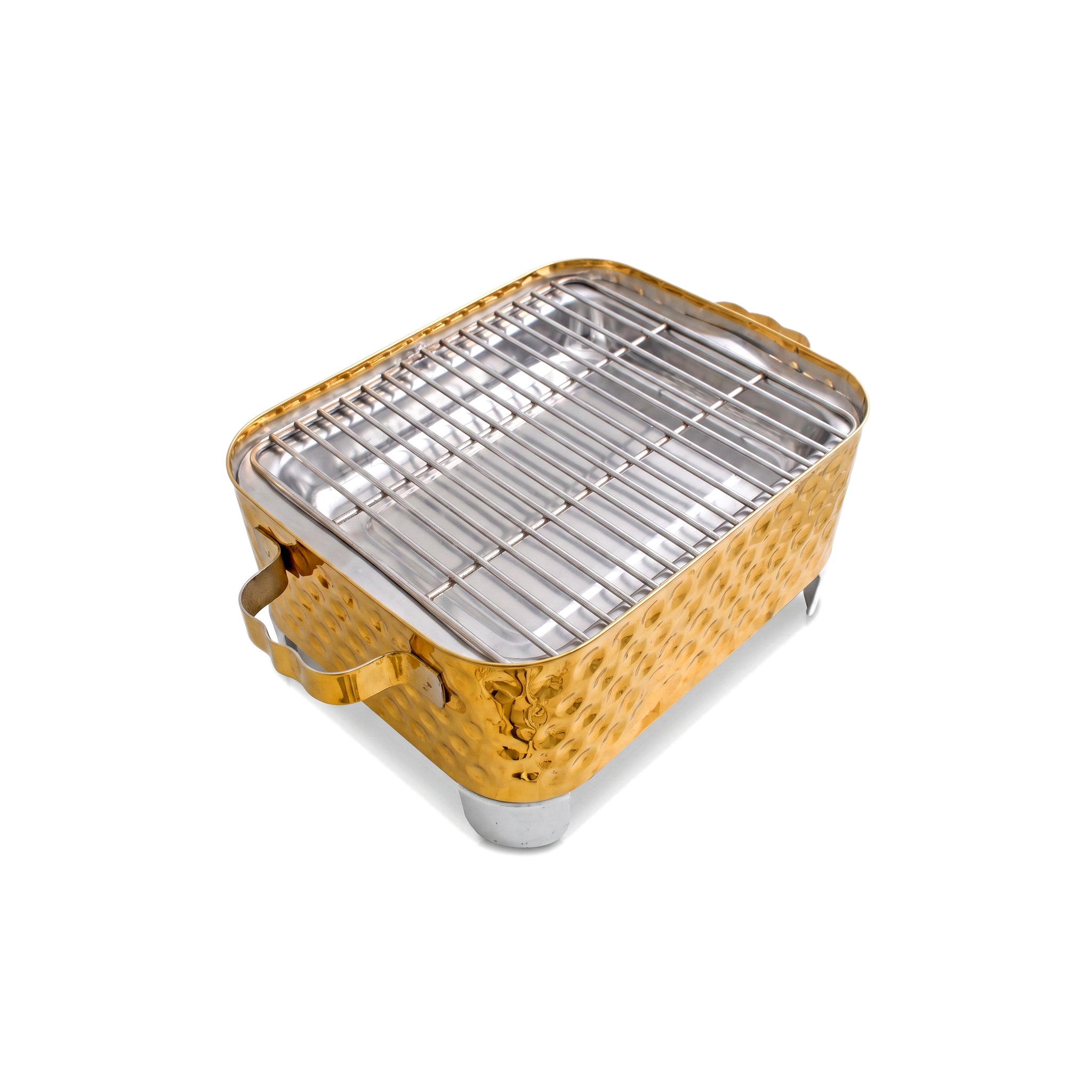 R.S Brass Golden Coating Rectangular Bubble Pattern Barbeque Pits With Grills