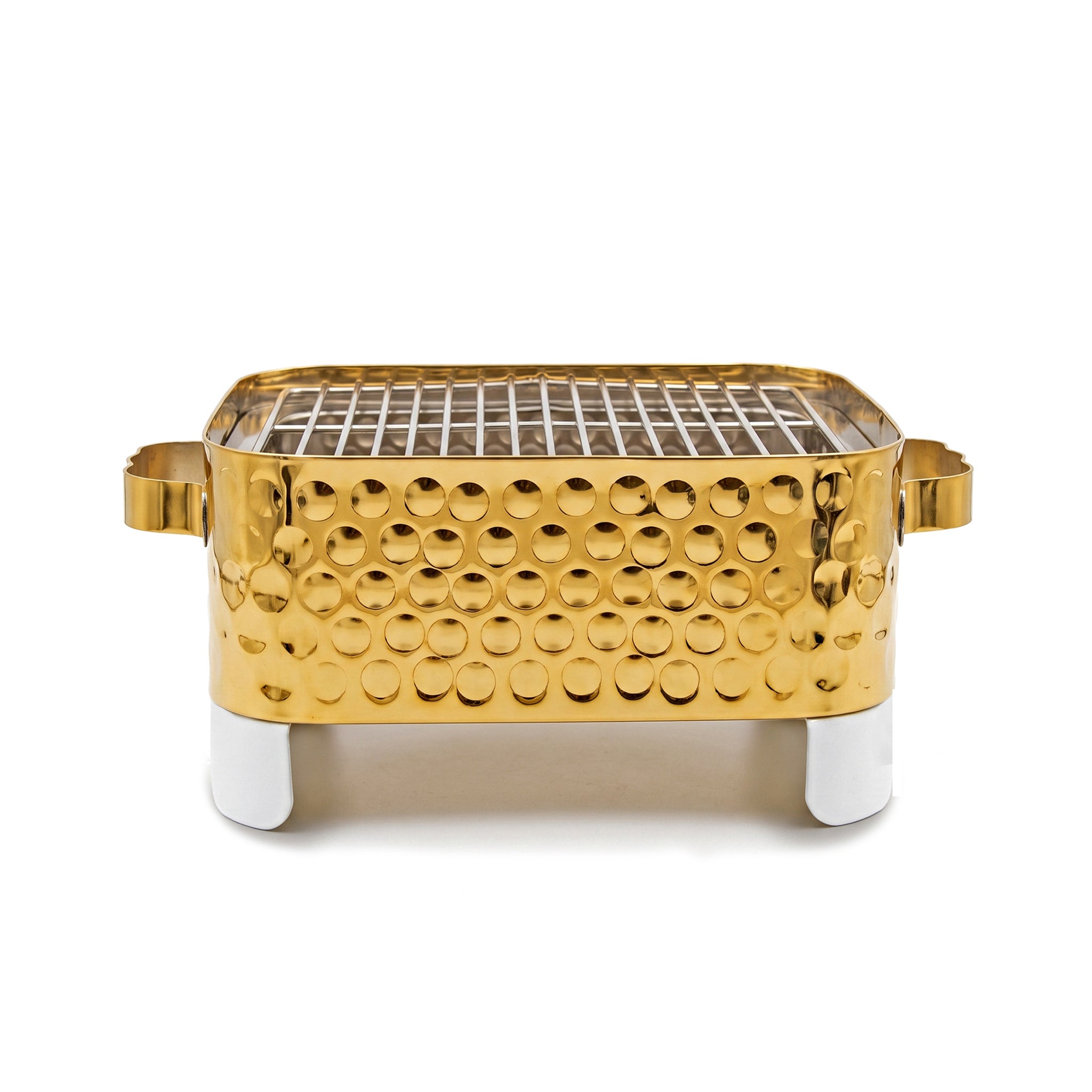 R.S Brass Golden Coating Rectangular Bubble Pattern Barbeque Pits With Grills