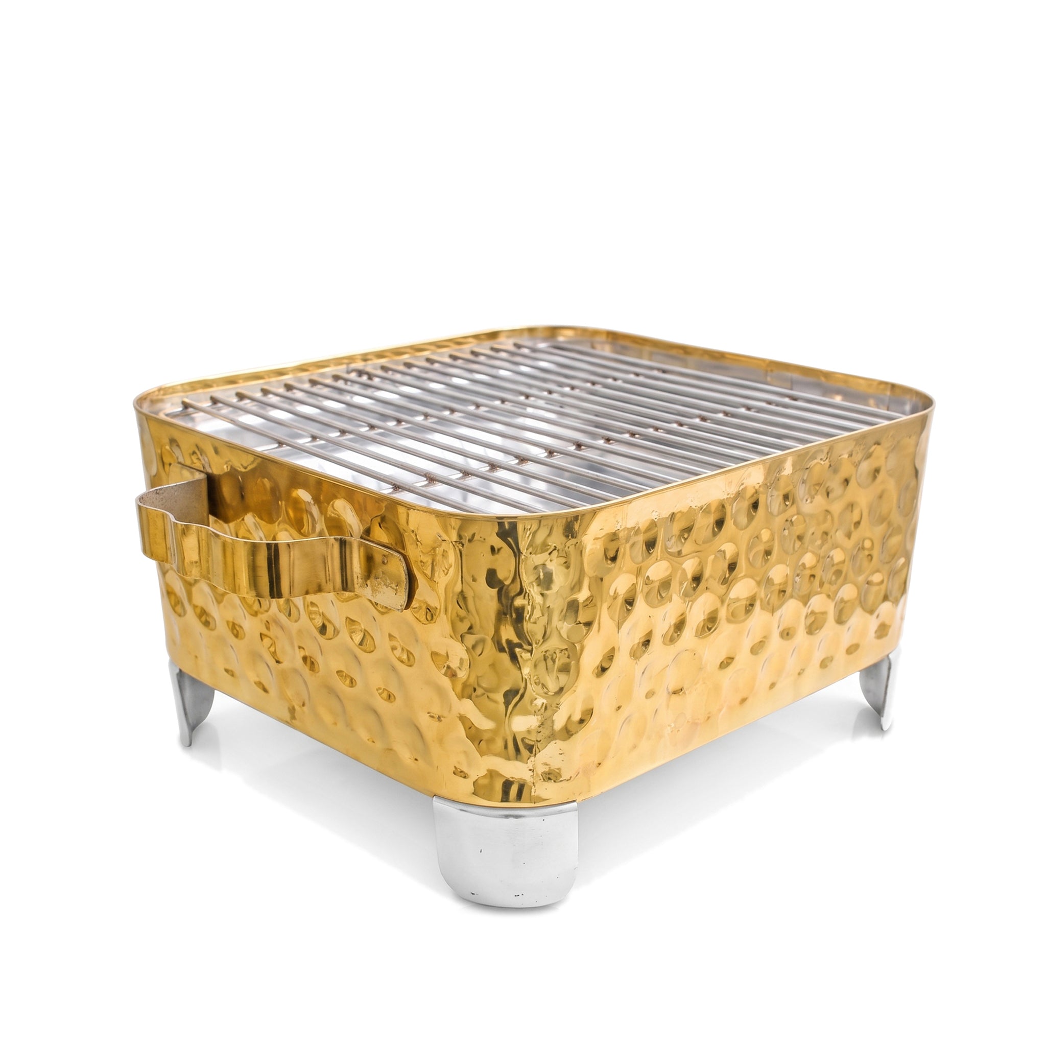 R.S Brass Golden Coating Rectangular Bubble Pattern Barbeque Pits With Grills