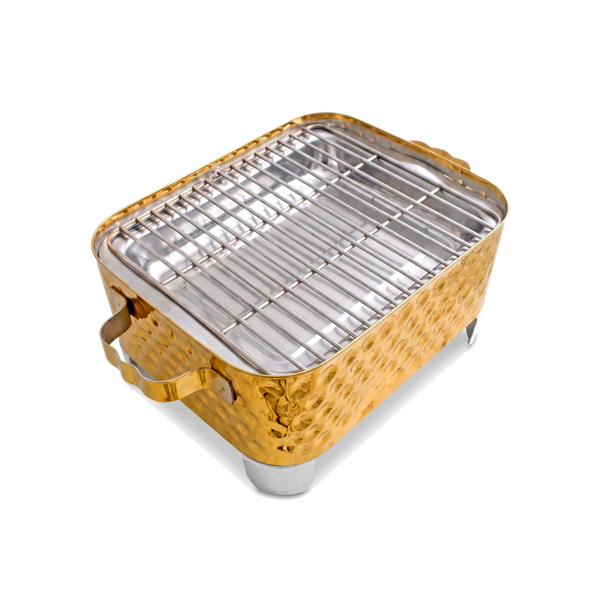R.S Brass Golden Coating Rectangular Bubble Pattern Barbeque Pits With Grills