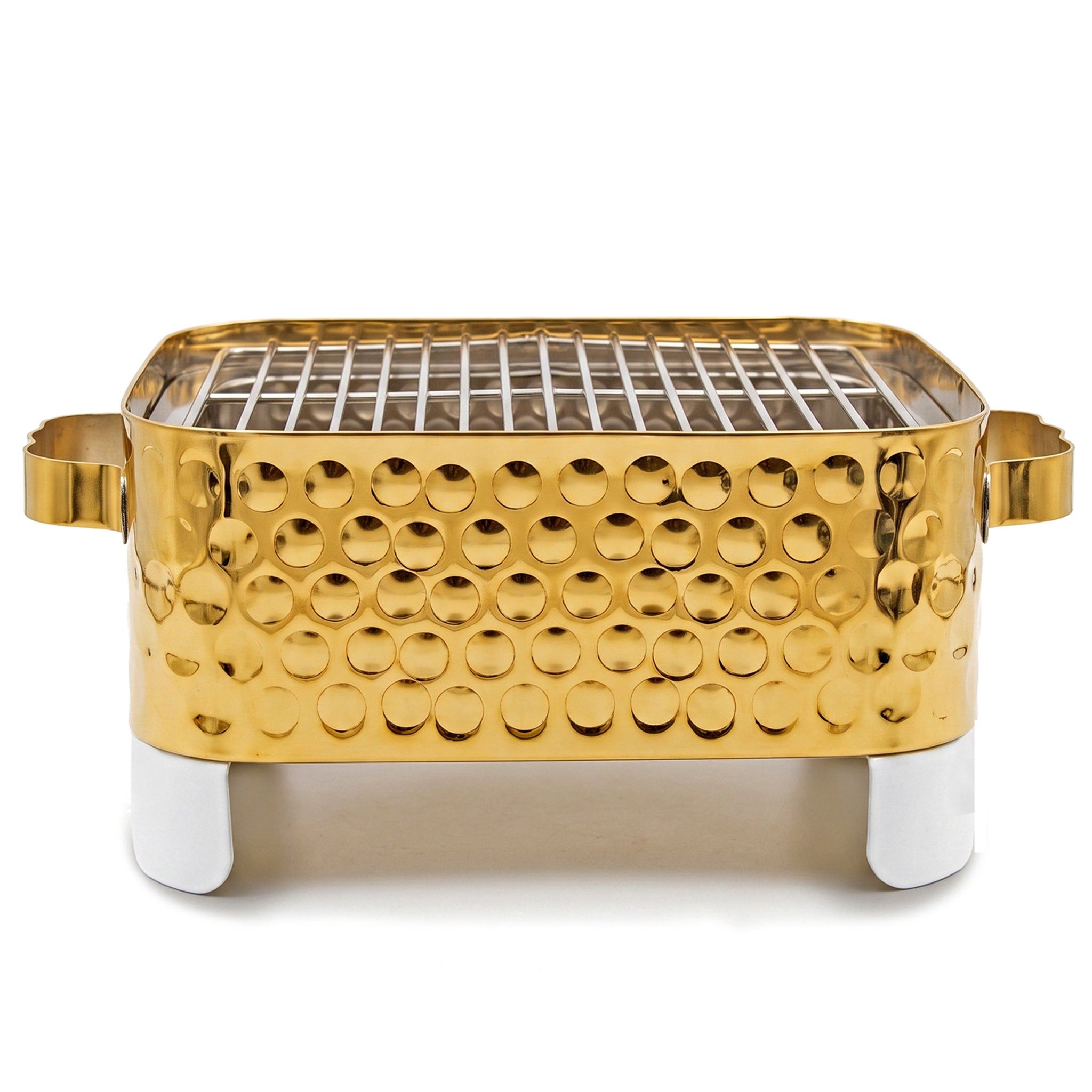 R.S Brass Golden Coating Rectangular Bubble Pattern Barbeque Pits With Grills