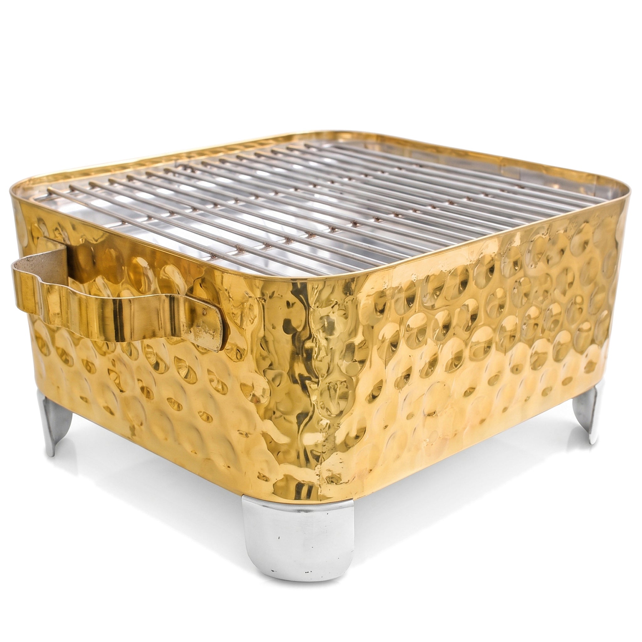 R.S Brass Golden Coating Rectangular Bubble Pattern Barbeque Pits With Grills