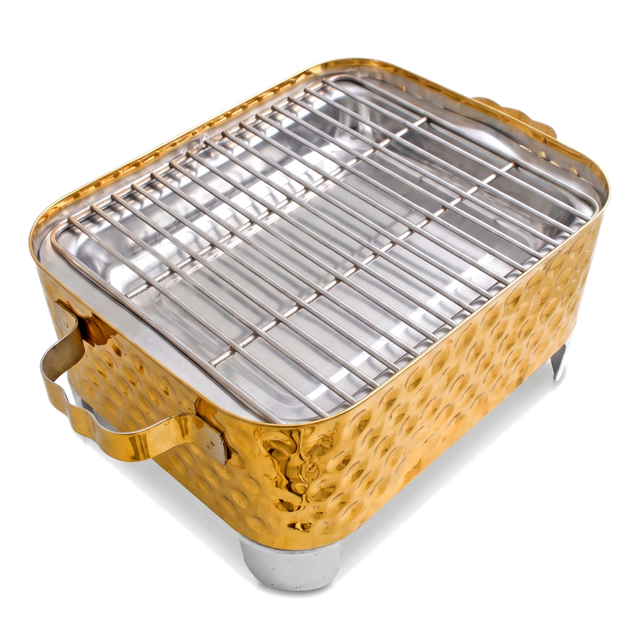 R.S Brass Golden Coating Rectangular Bubble Pattern Barbeque Pits With Grills