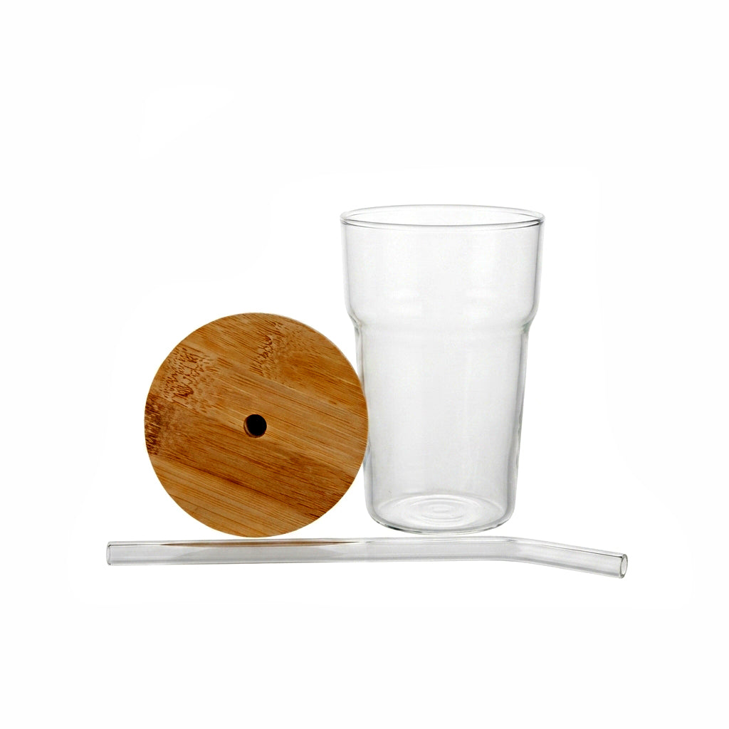 D.W.M 500 ML Eco Glass Mason Jar With Bamboo Lid AND Straw