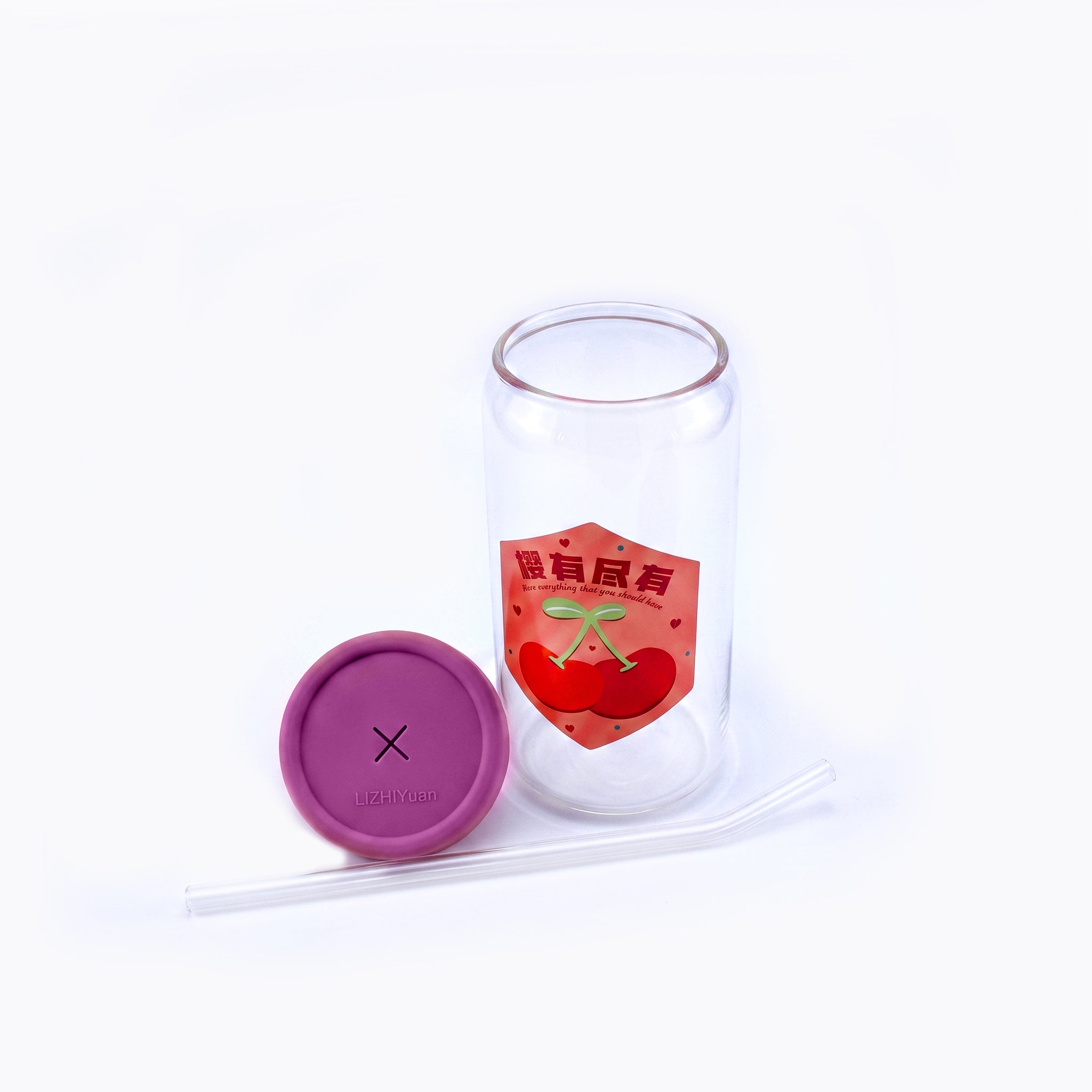 D.W.M 310 ML Fruit Collection Mason Jars With Lid AND Straw