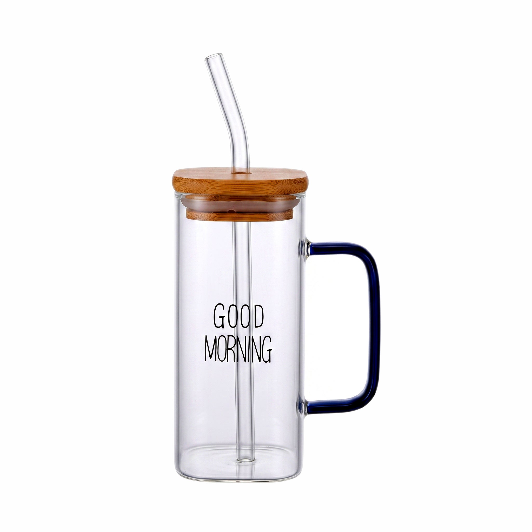 D.W.M 350 ML Square Glass Mug With Straw
