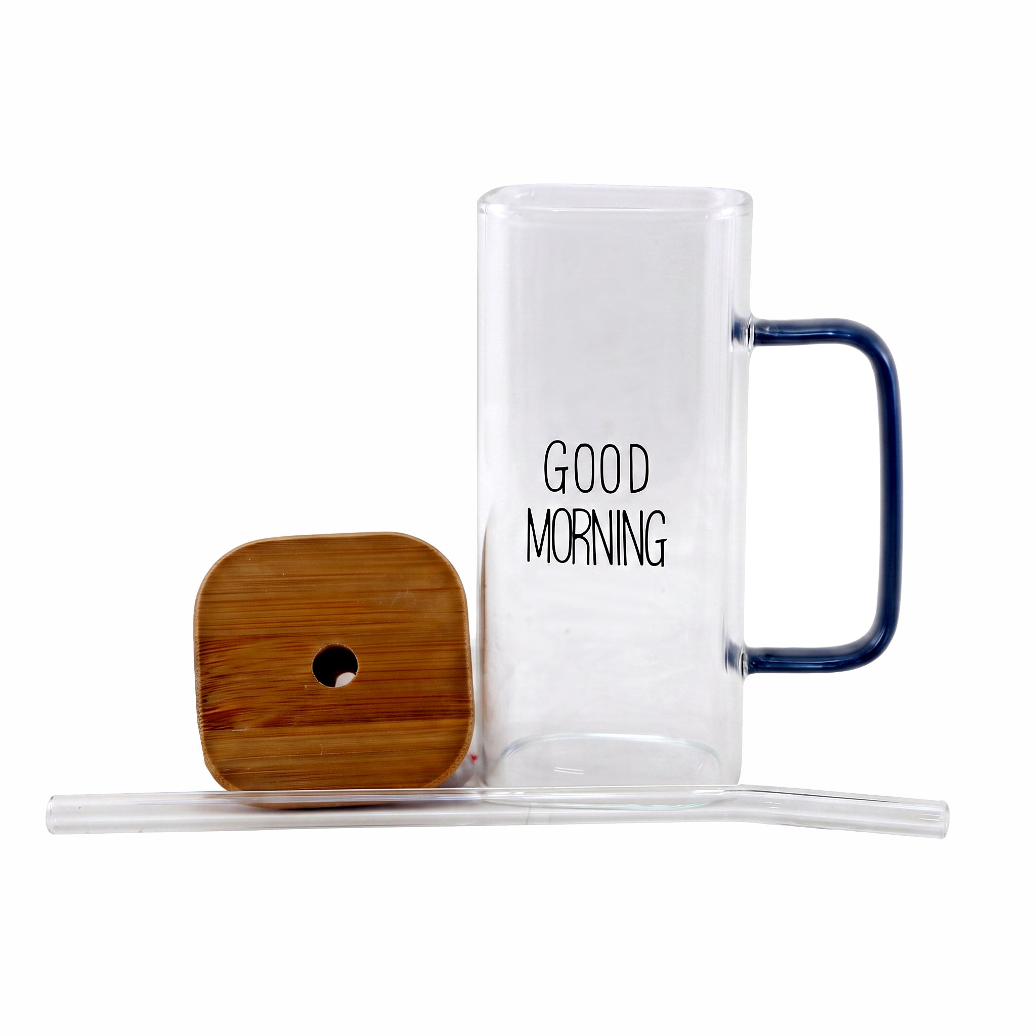 D.W.M 350 ML Square Glass Mug With Straw