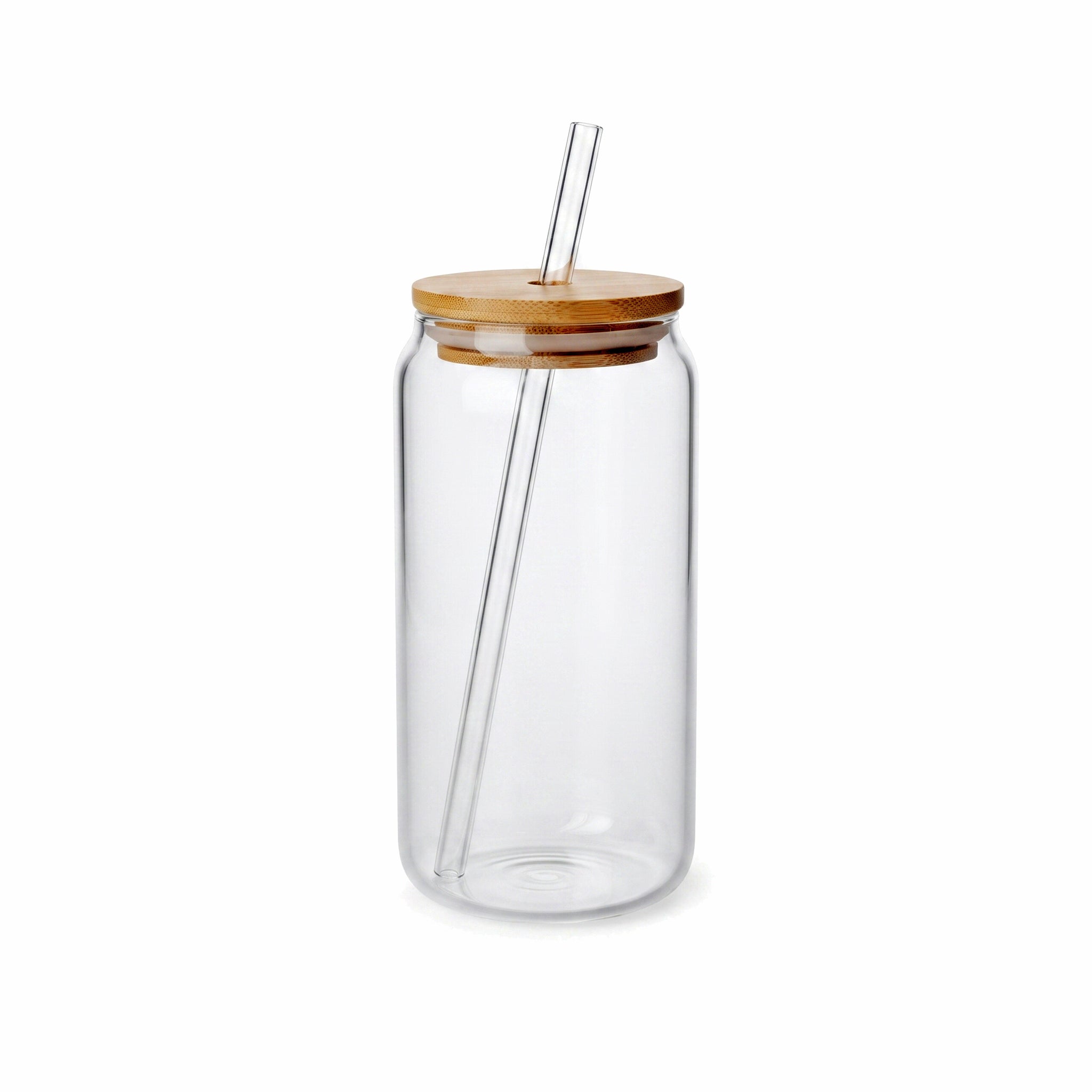 D.W.M 350 ML Round Glass Mason Jar Tumbler With Wooden Lid AND Straw