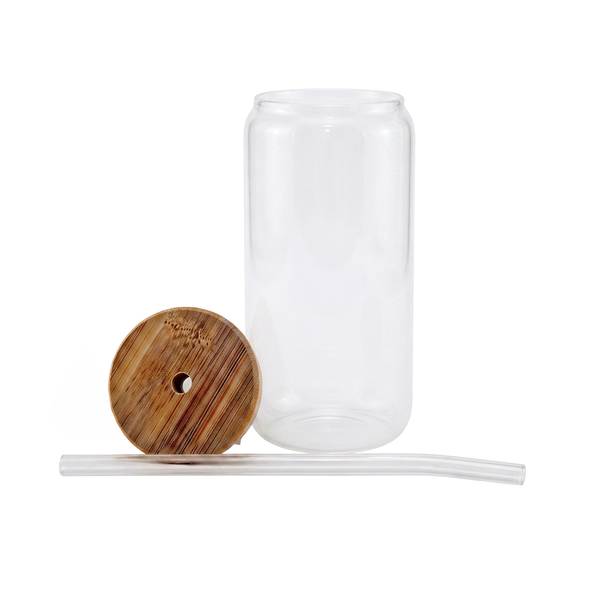 D.W.M 350 ML Round Glass Mason Jar Tumbler With Wooden Lid AND Straw
