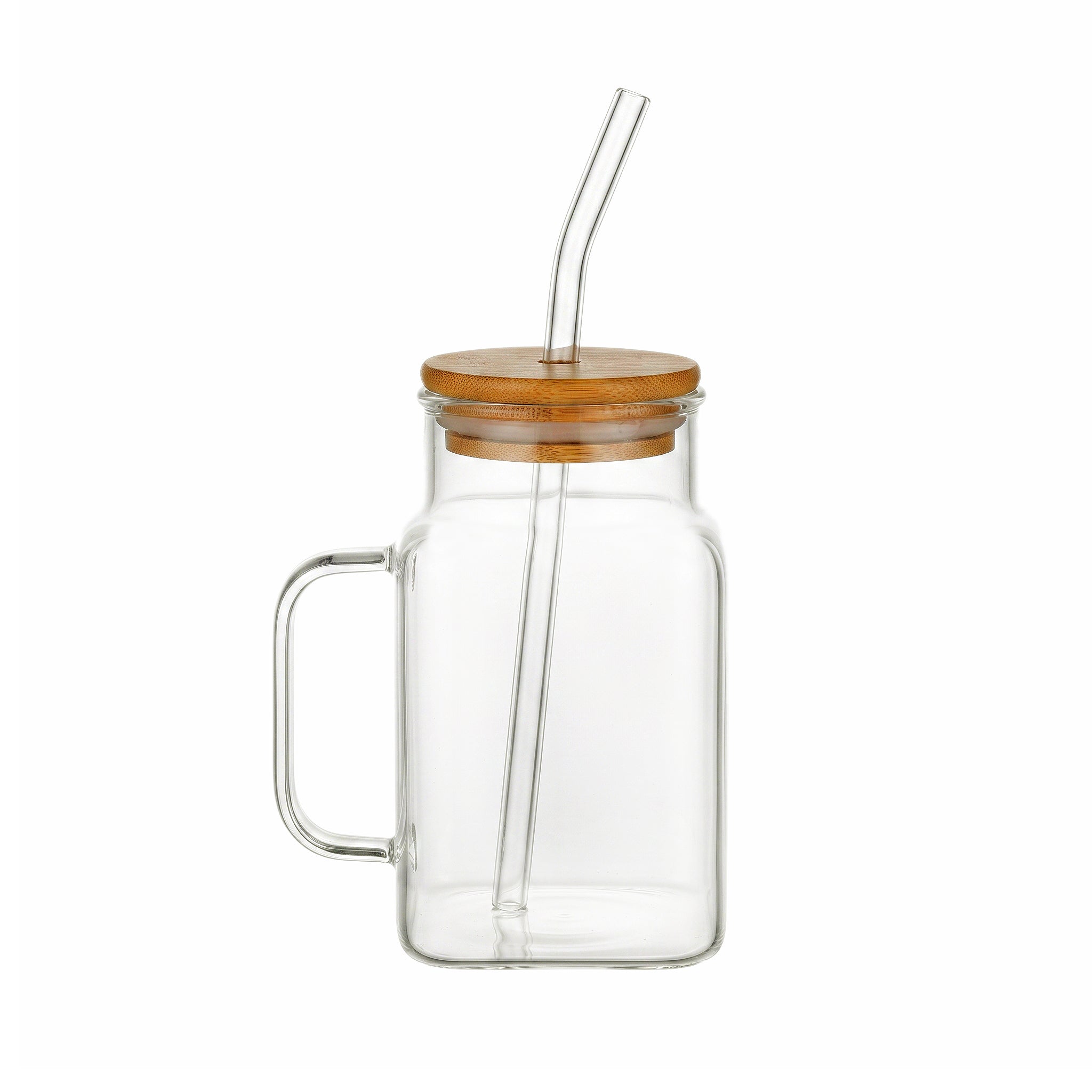 D.W.M 500 ML Rectangular Mason Jar With Wooden Lid AND Straw