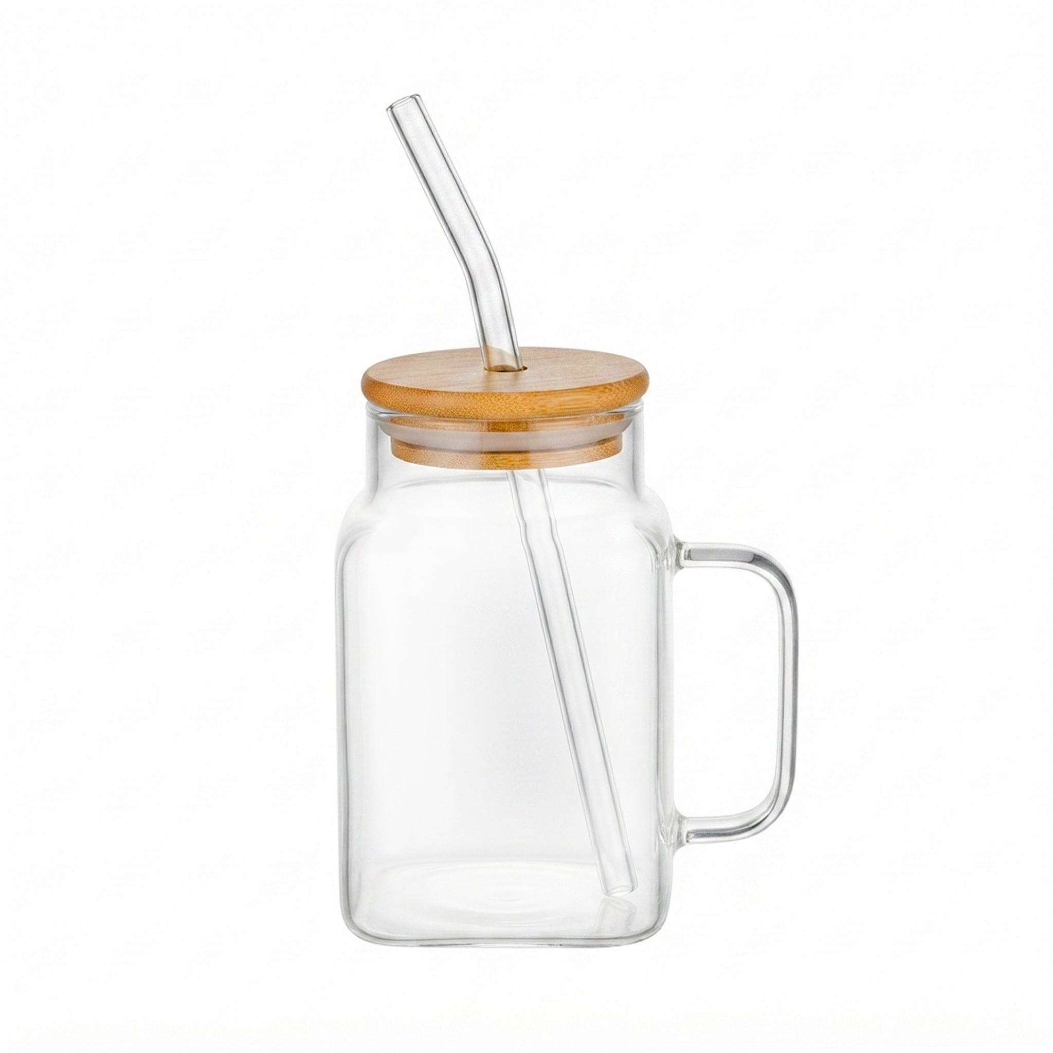 D.W.M 500 ML Rectangular Mason Jar With Wooden Lid AND Straw