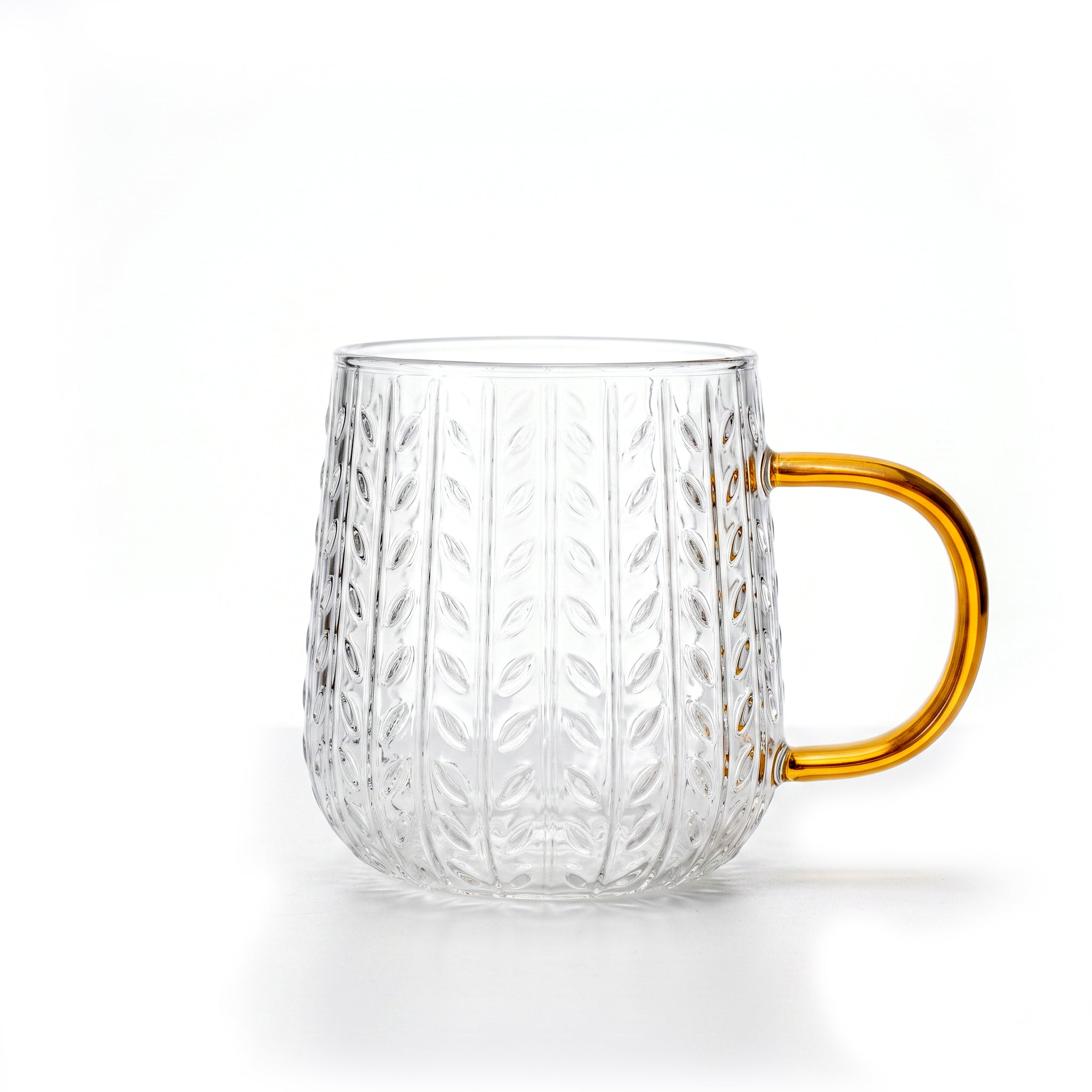 D.W.M 400 ML Vertical Fluted Texture With Leaf Motif, Amber Handle Glass