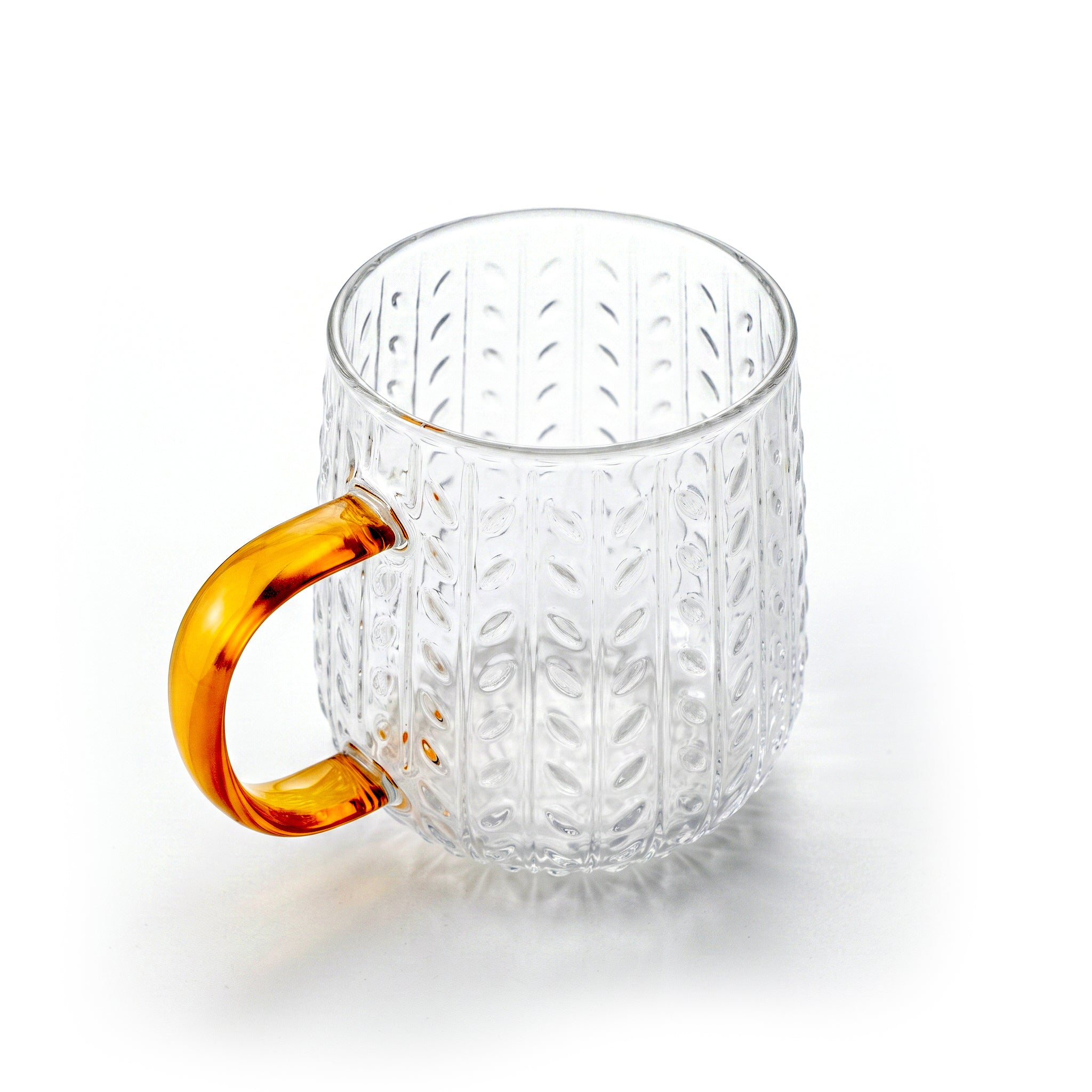 D.W.M 400 ML Vertical Fluted Texture With Leaf Motif, Amber Handle Glass