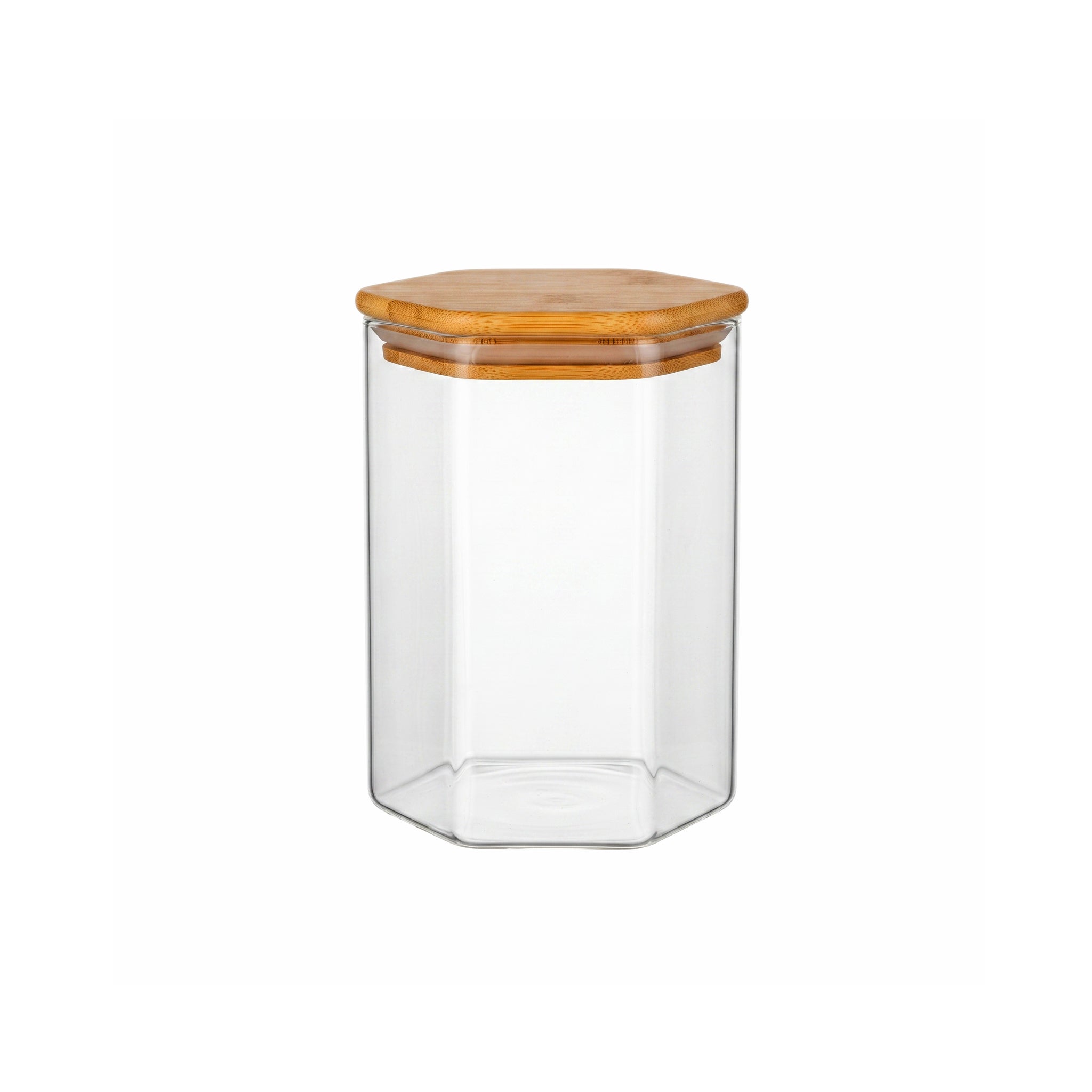 S.G Hexagonal Glass Jars With Wooden Lids