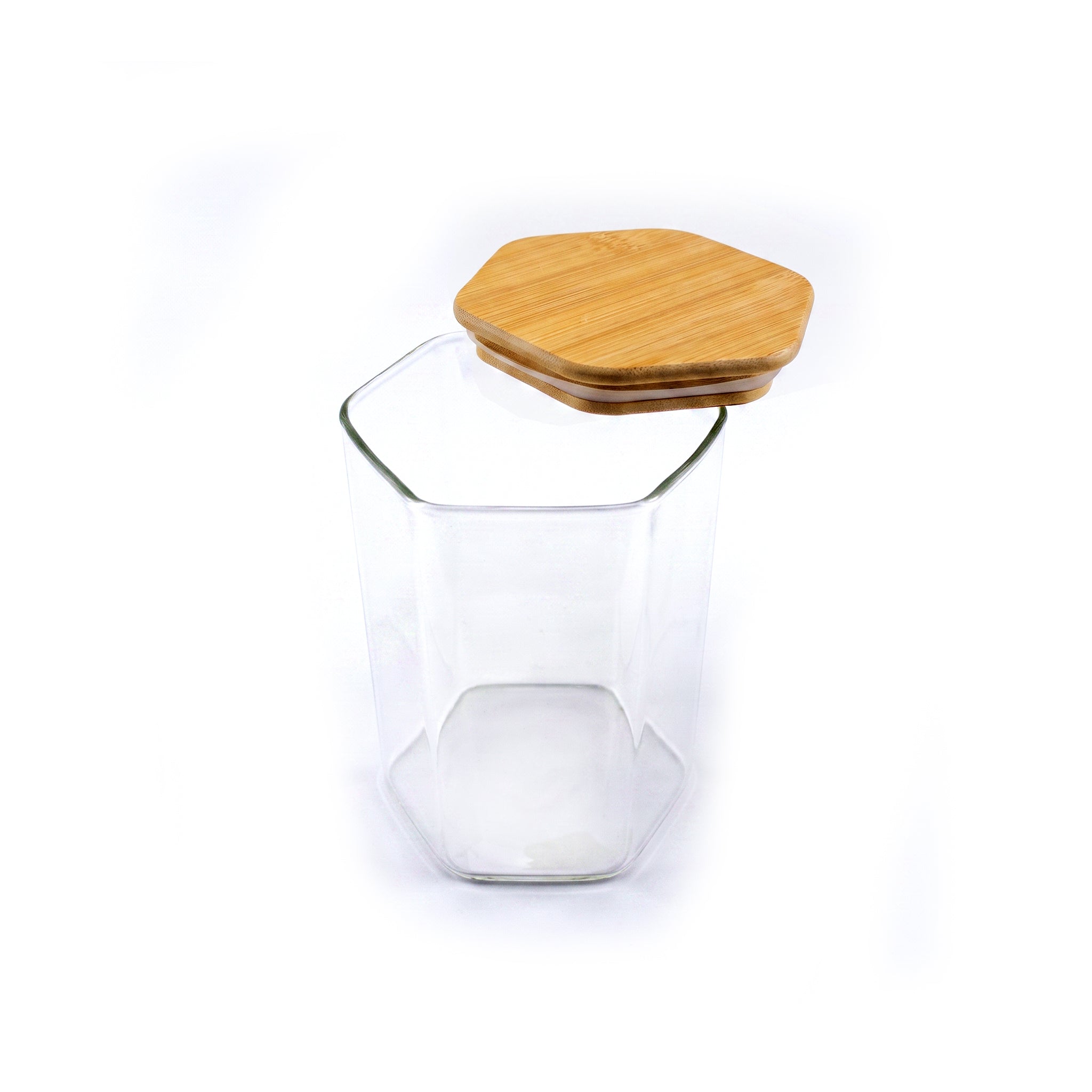 S.G Hexagonal Glass Jars With Wooden Lids
