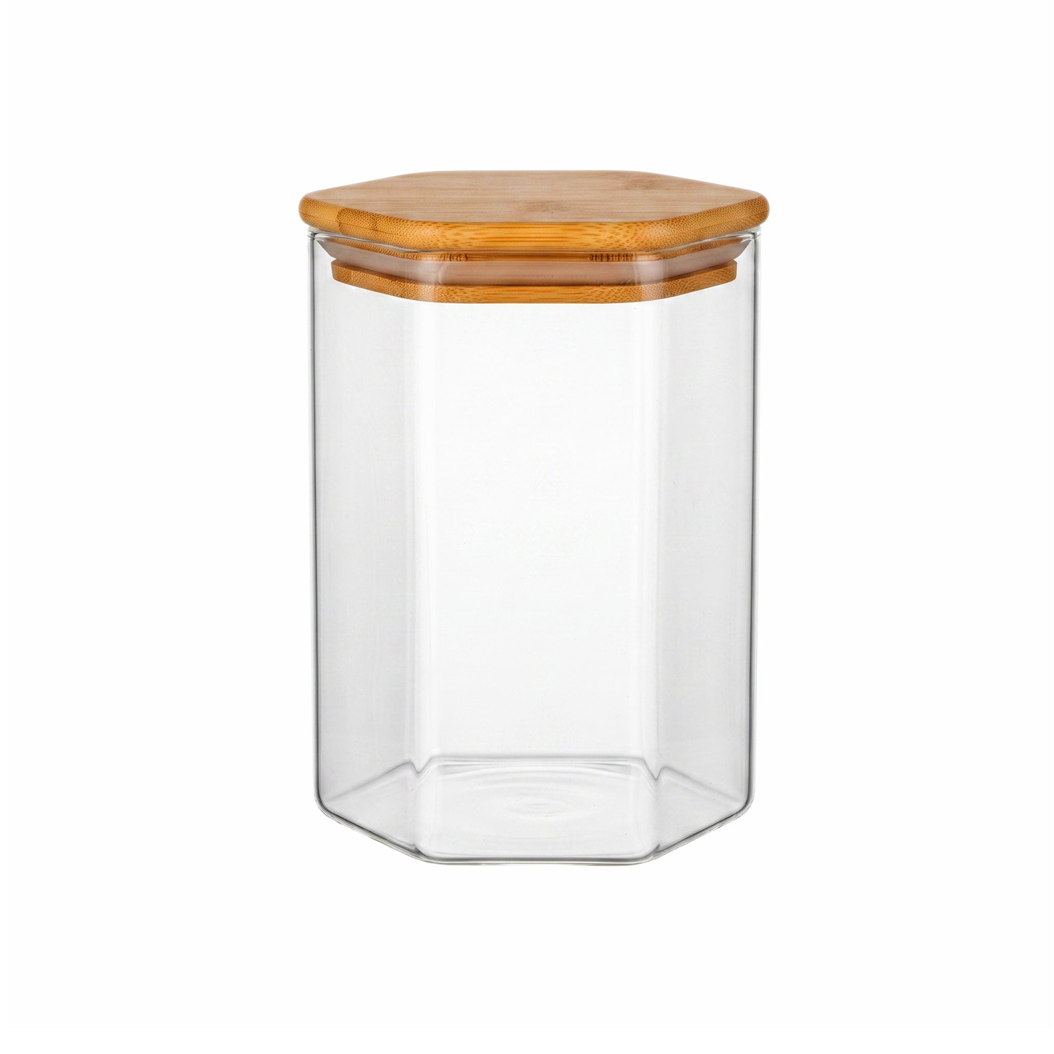 S.G Hexagonal Glass Jars With Wooden Lids
