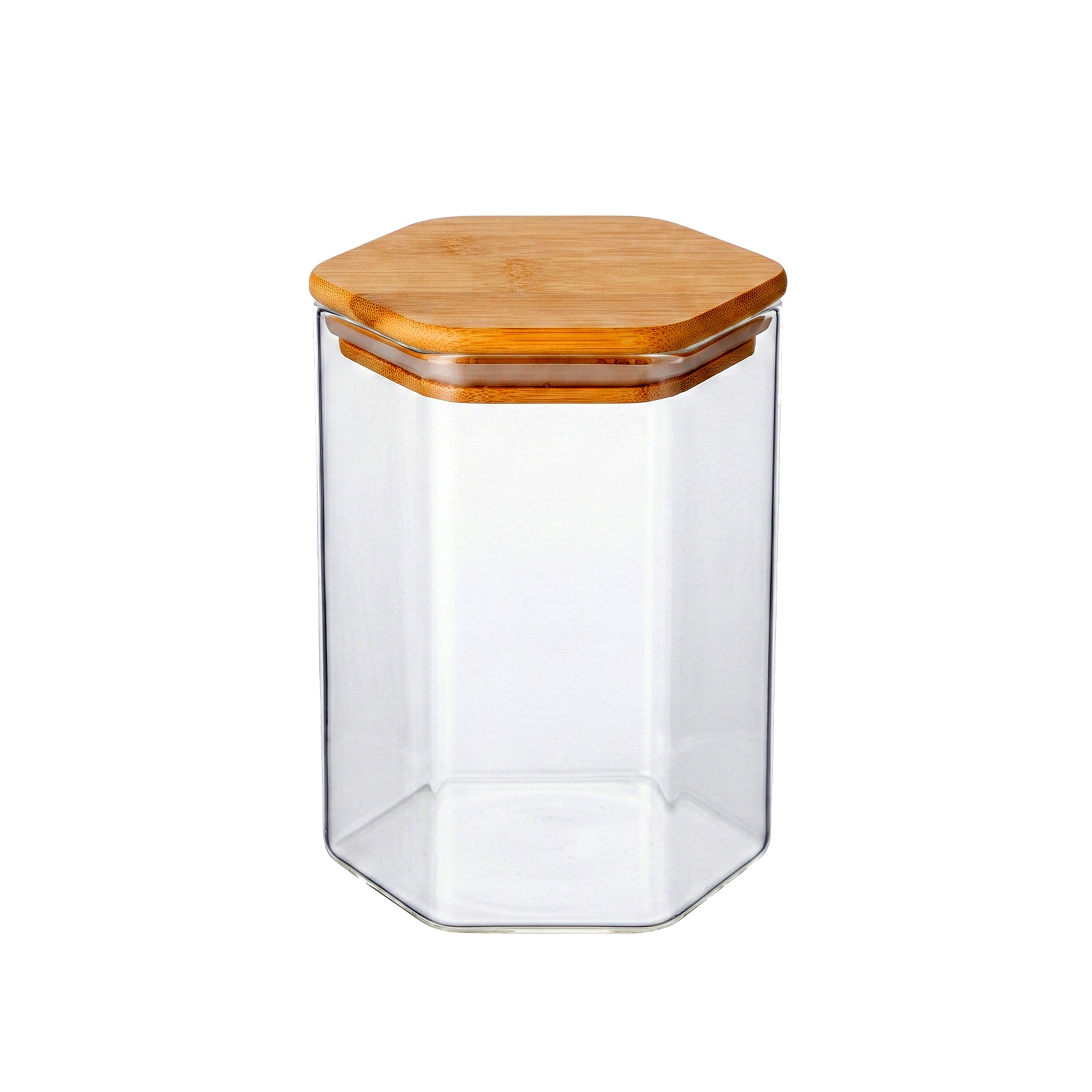S.G Hexagonal Glass Jars With Wooden Lids