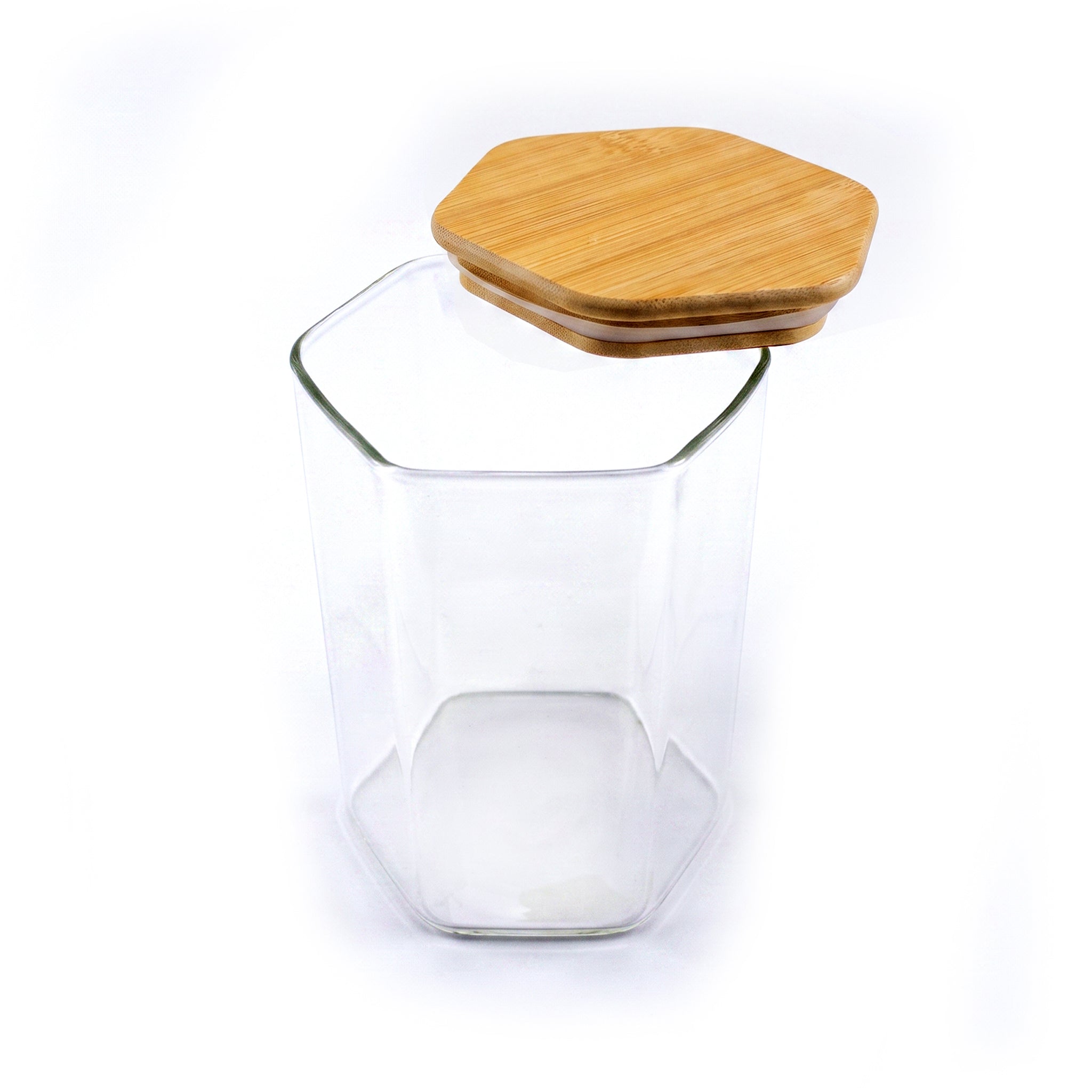 S.G Hexagonal Glass Jars With Wooden Lids