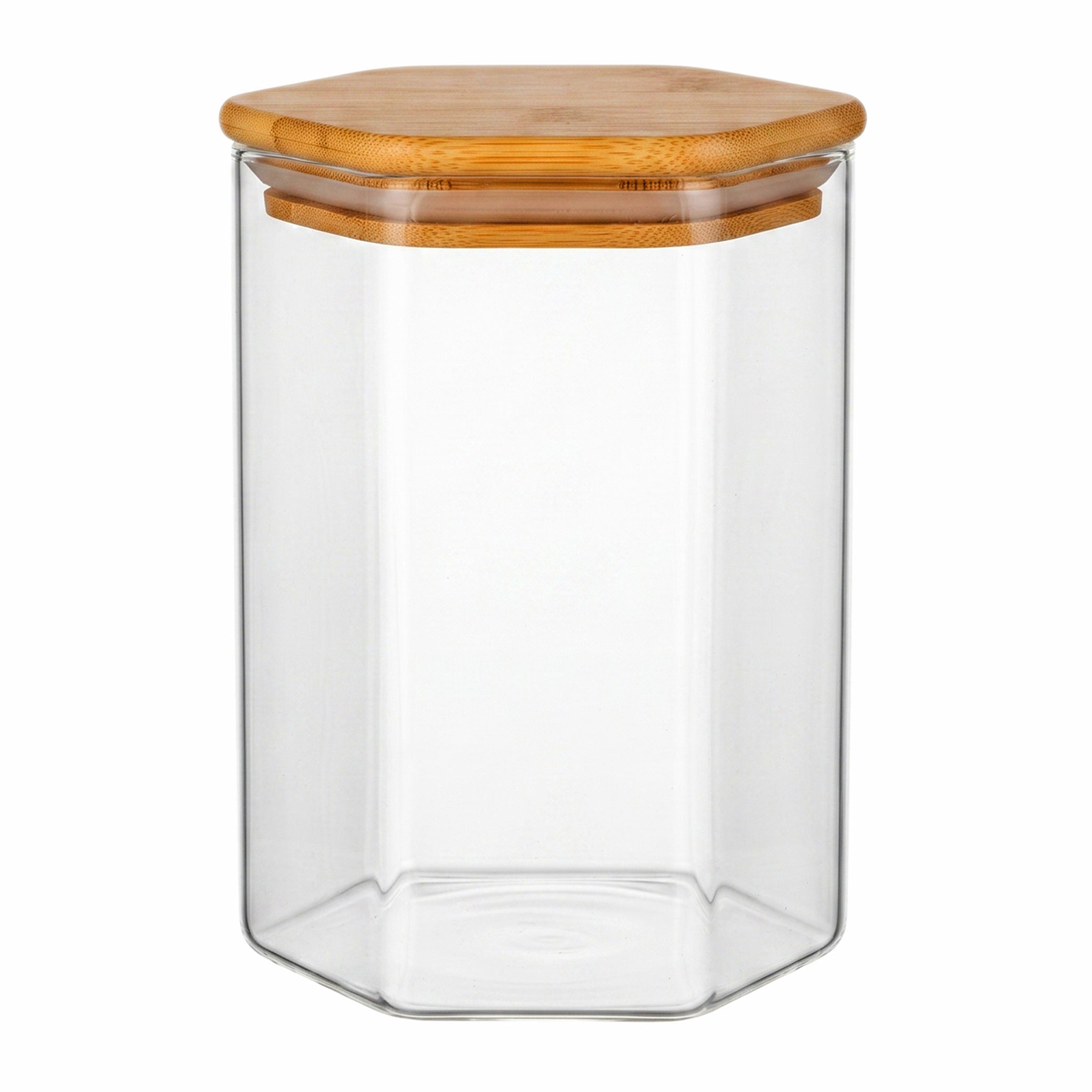 S.G Hexagonal Glass Jars With Wooden Lids