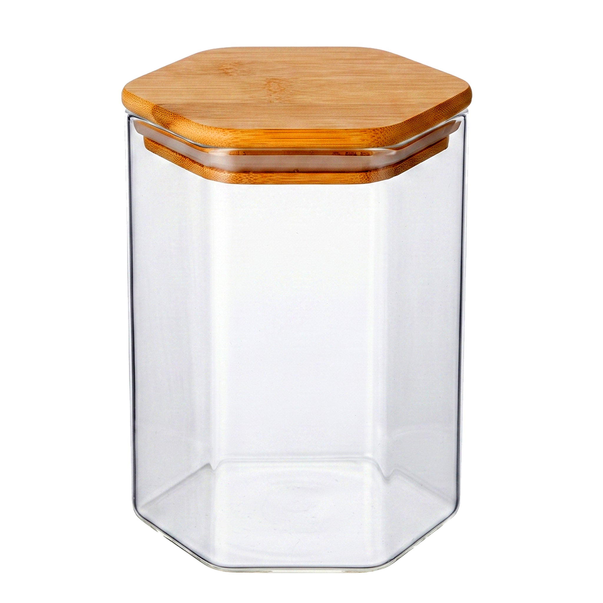 S.G Hexagonal Glass Jars With Wooden Lids
