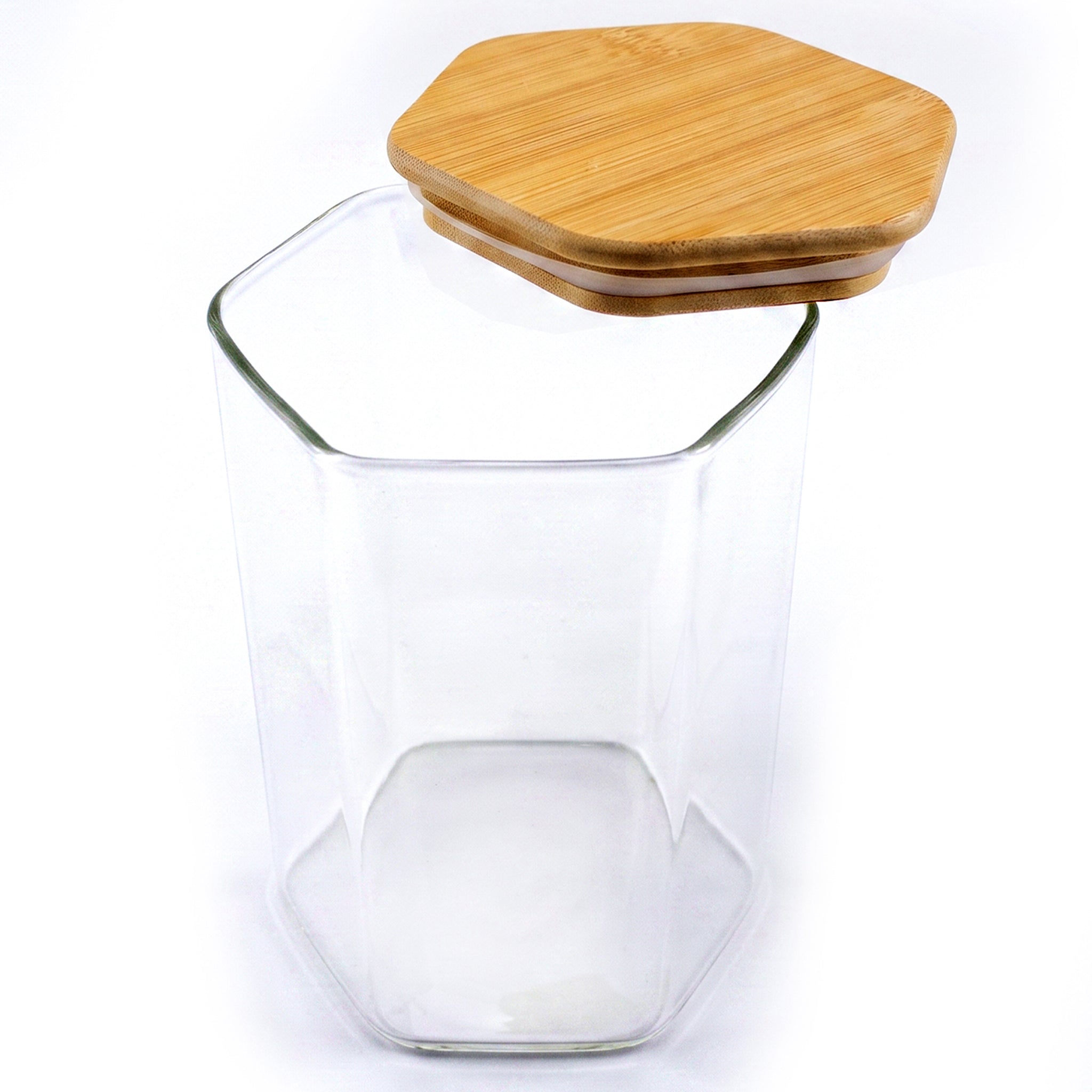 S.G Hexagonal Glass Jars With Wooden Lids