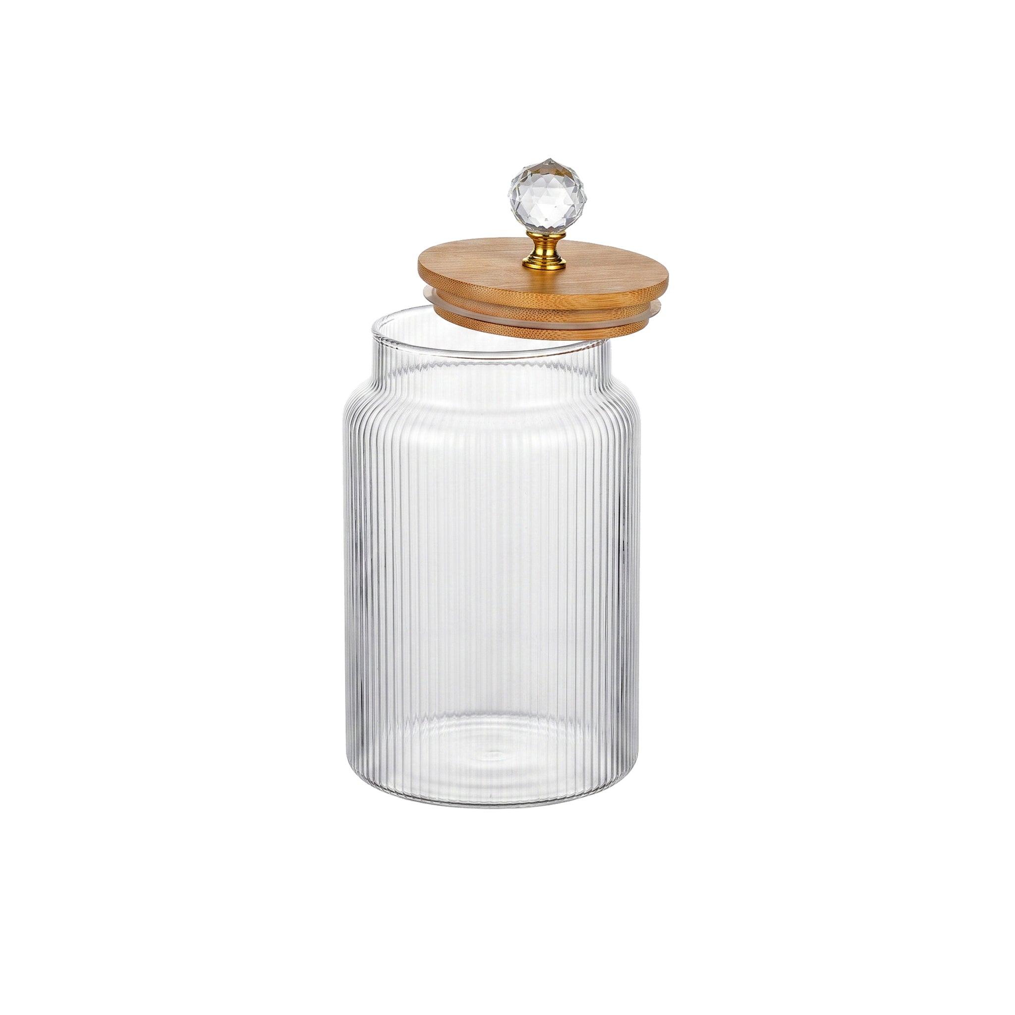 S.G Vertical Ribbed Diamond Head Glass Jar With Wooden Lid