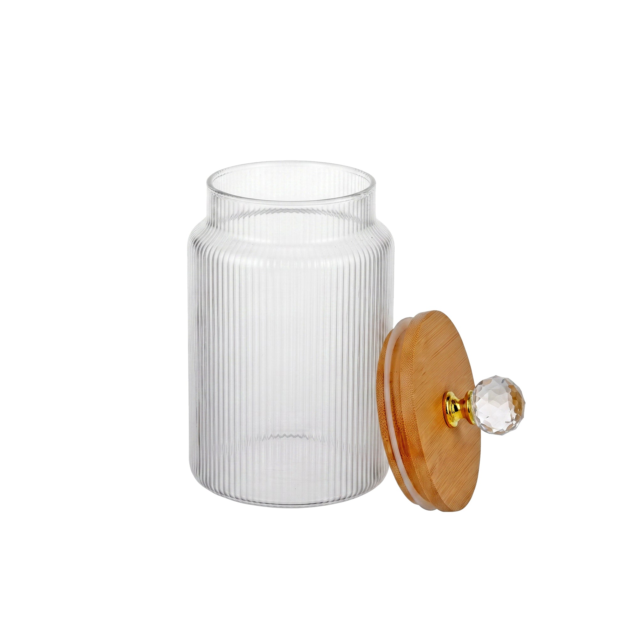 S.G Vertical Ribbed Diamond Head Glass Jar With Wooden Lid