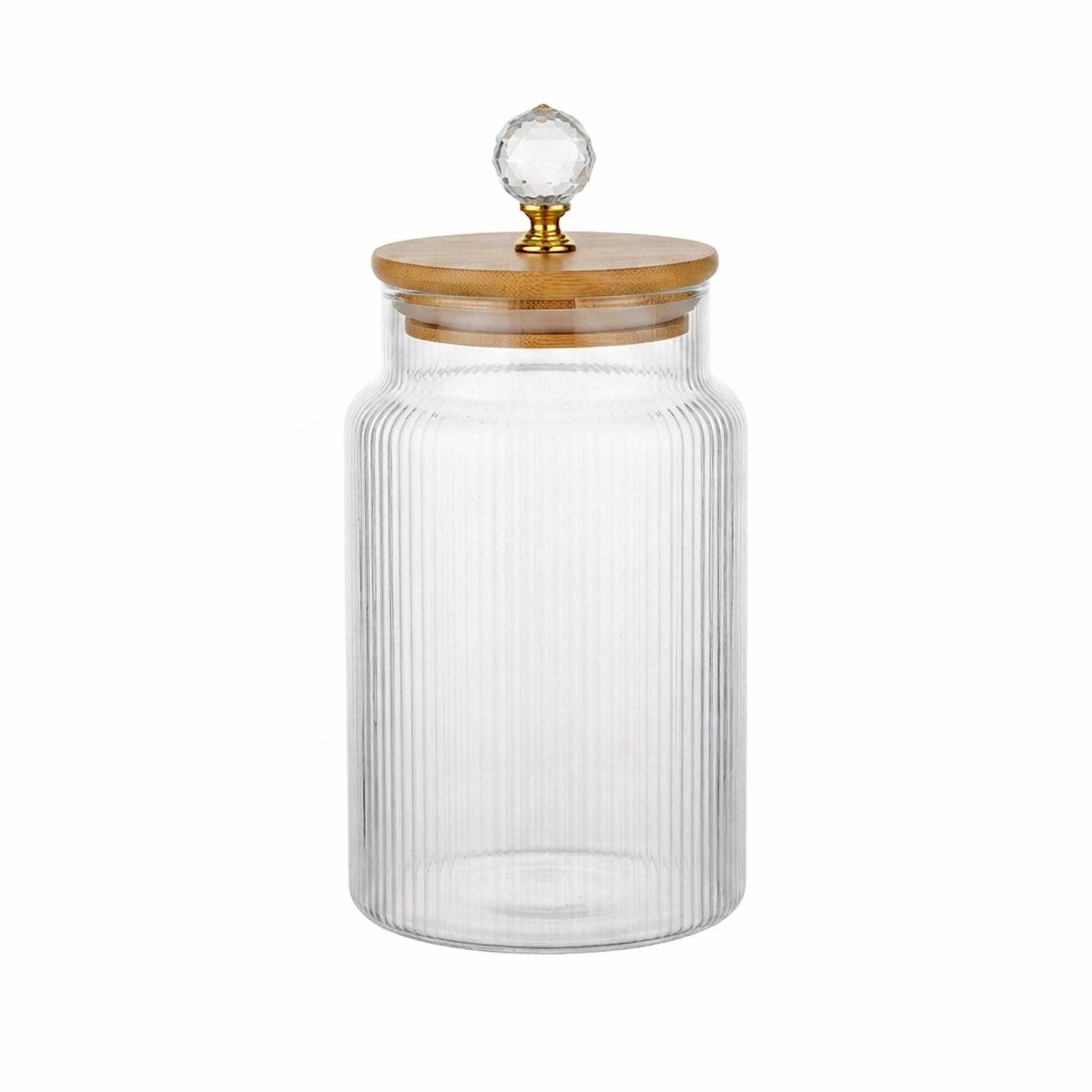 S.G Vertical Ribbed Diamond Head Glass Jar With Wooden Lid