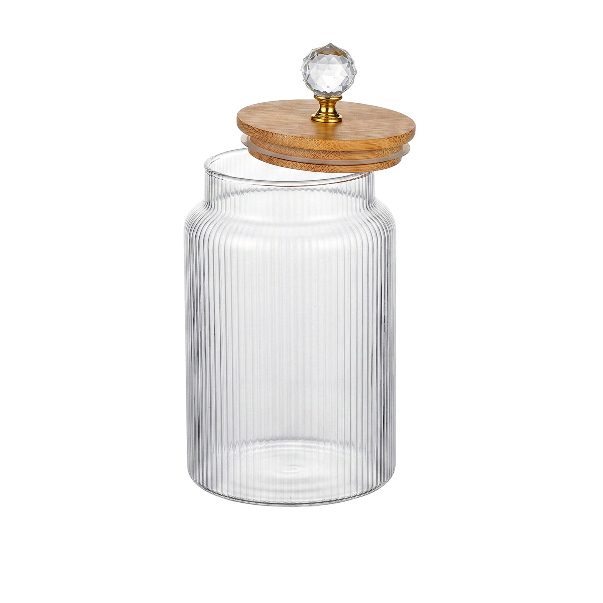 S.G Vertical Ribbed Diamond Head Glass Jar With Wooden Lid