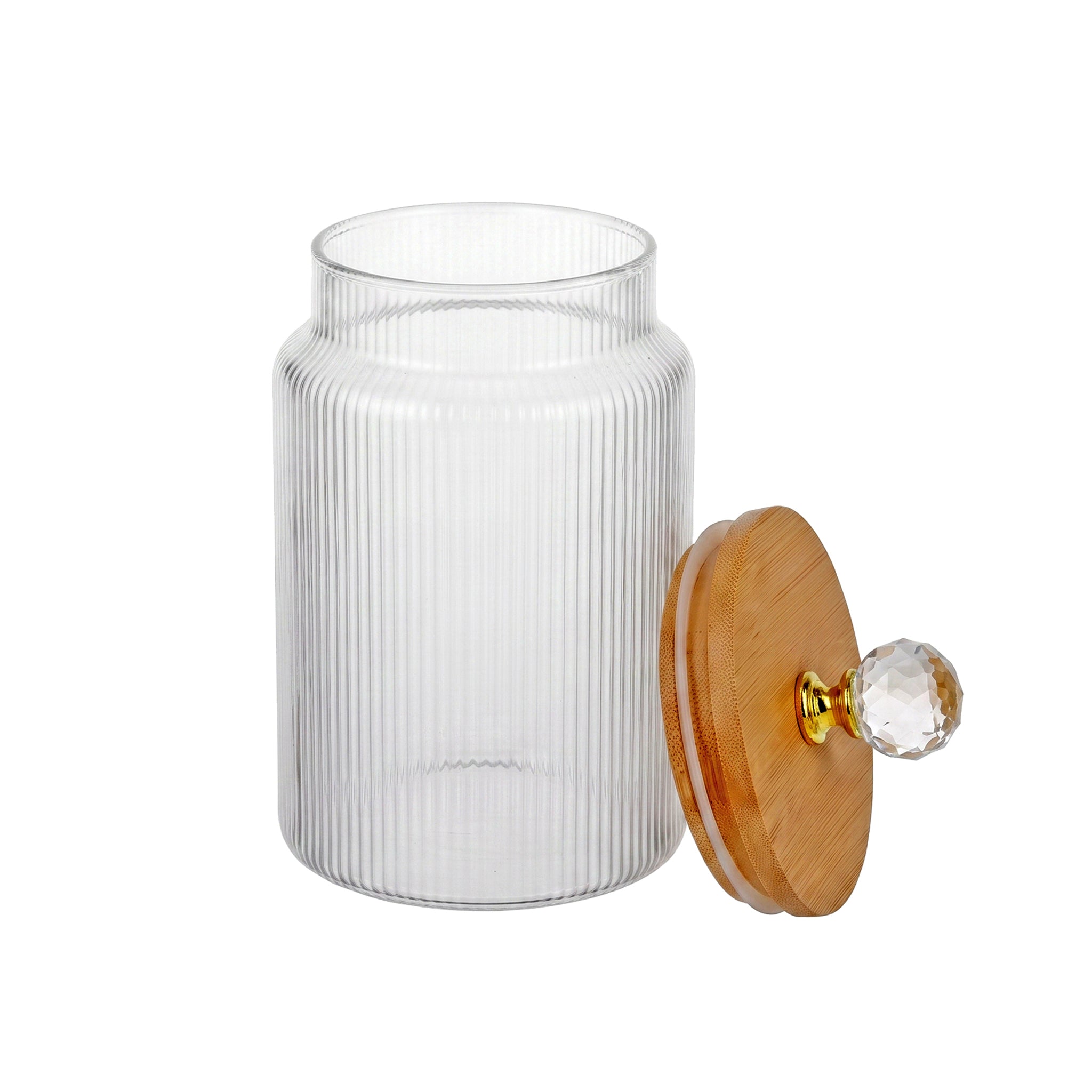 S.G Vertical Ribbed Diamond Head Glass Jar With Wooden Lid