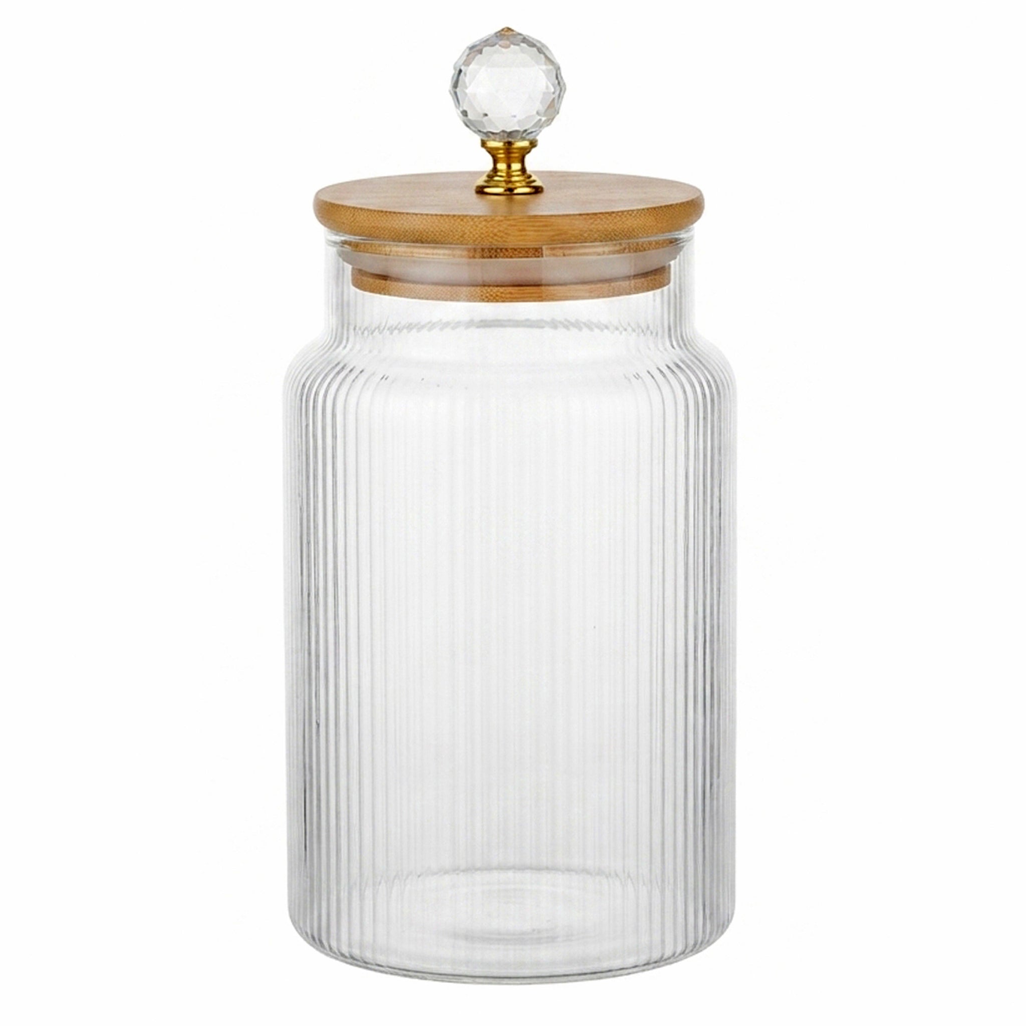 S.G Vertical Ribbed Diamond Head Glass Jar With Wooden Lid