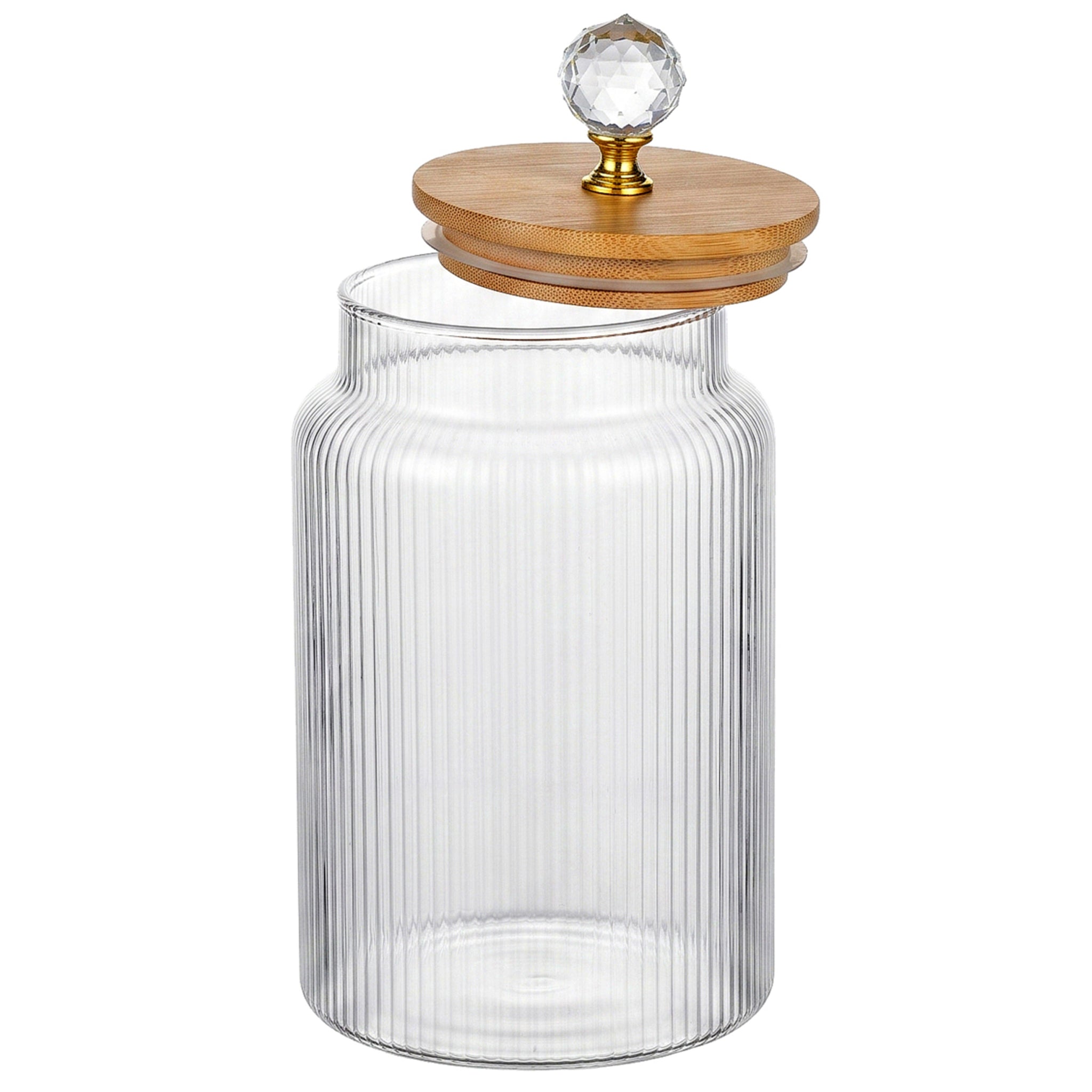 S.G Vertical Ribbed Diamond Head Glass Jar With Wooden Lid