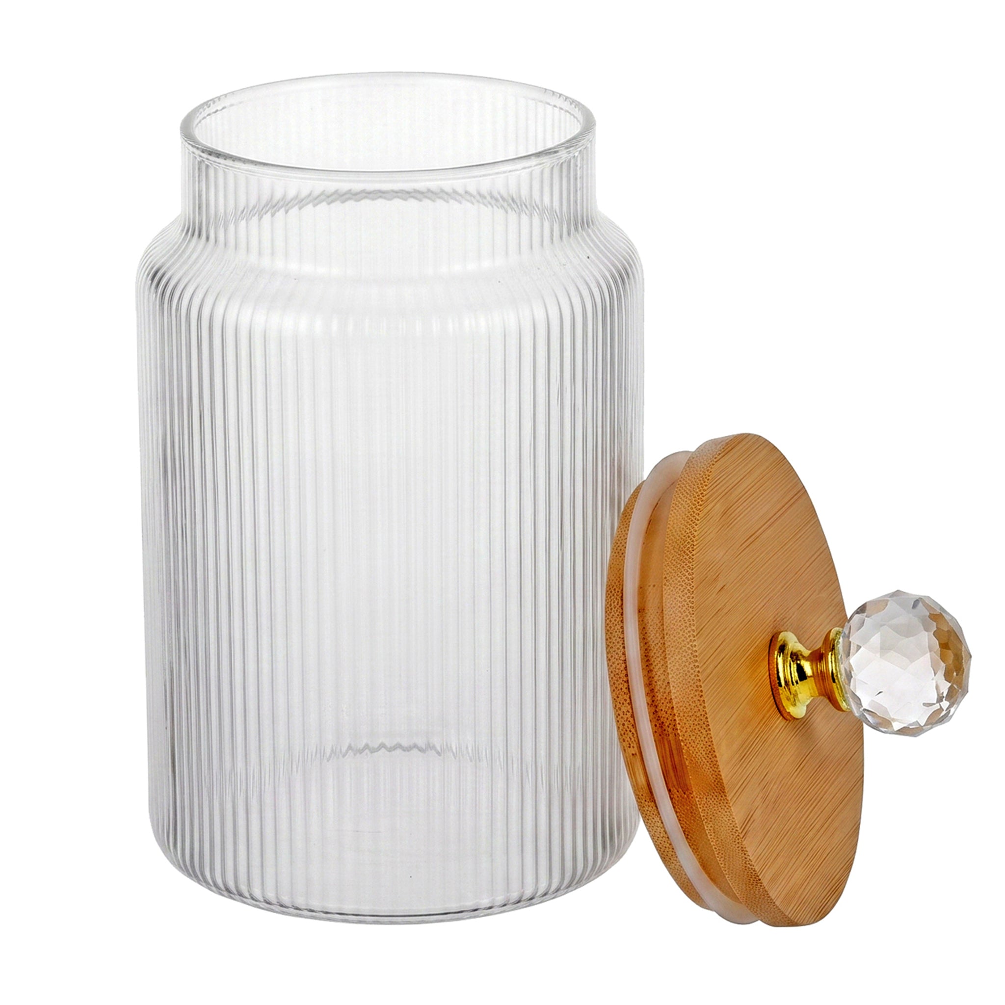 S.G Vertical Ribbed Diamond Head Glass Jar With Wooden Lid